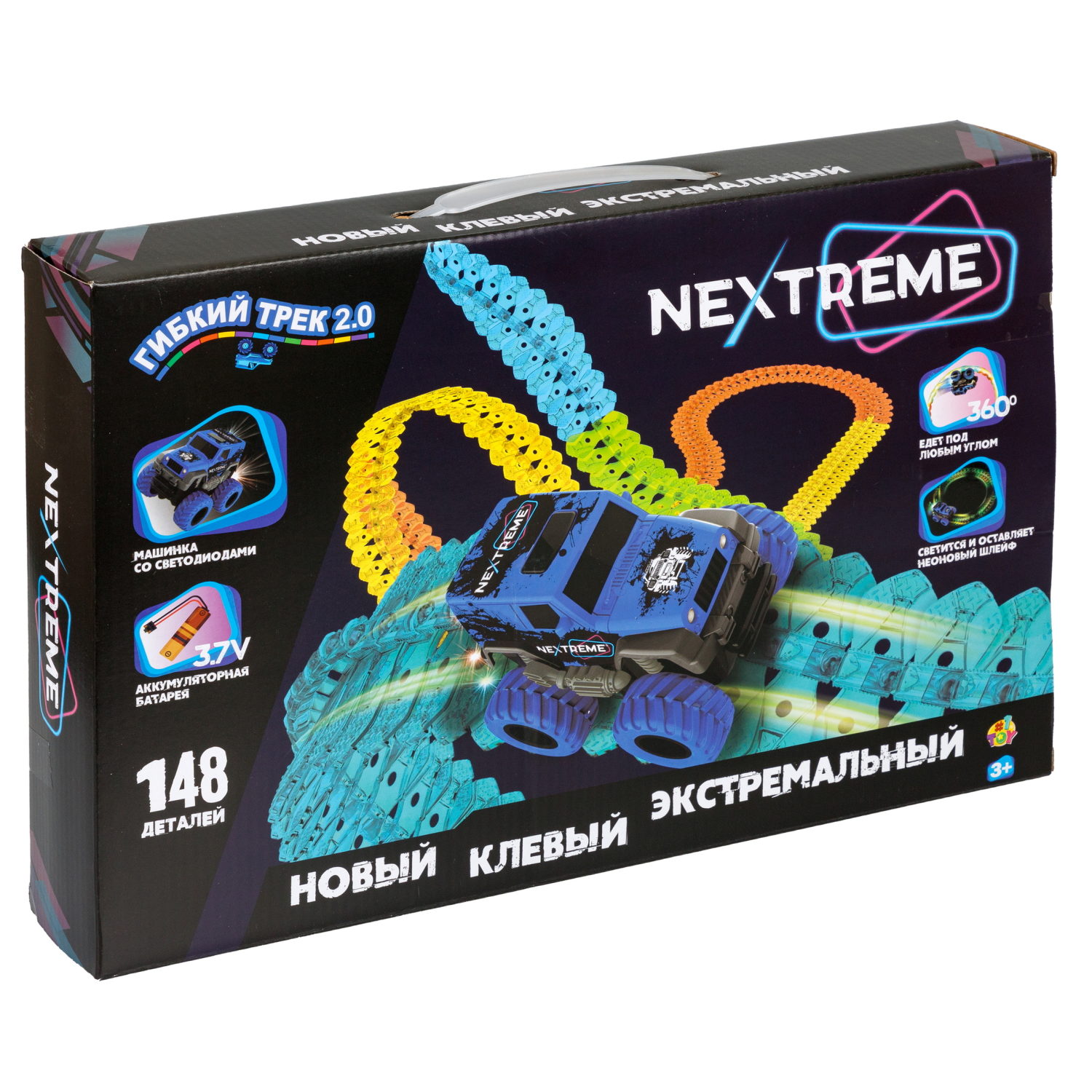 1TOY NEXTREME Гибкий трек 148 деталей, внедорожник синий с аккумуляторной батареей
