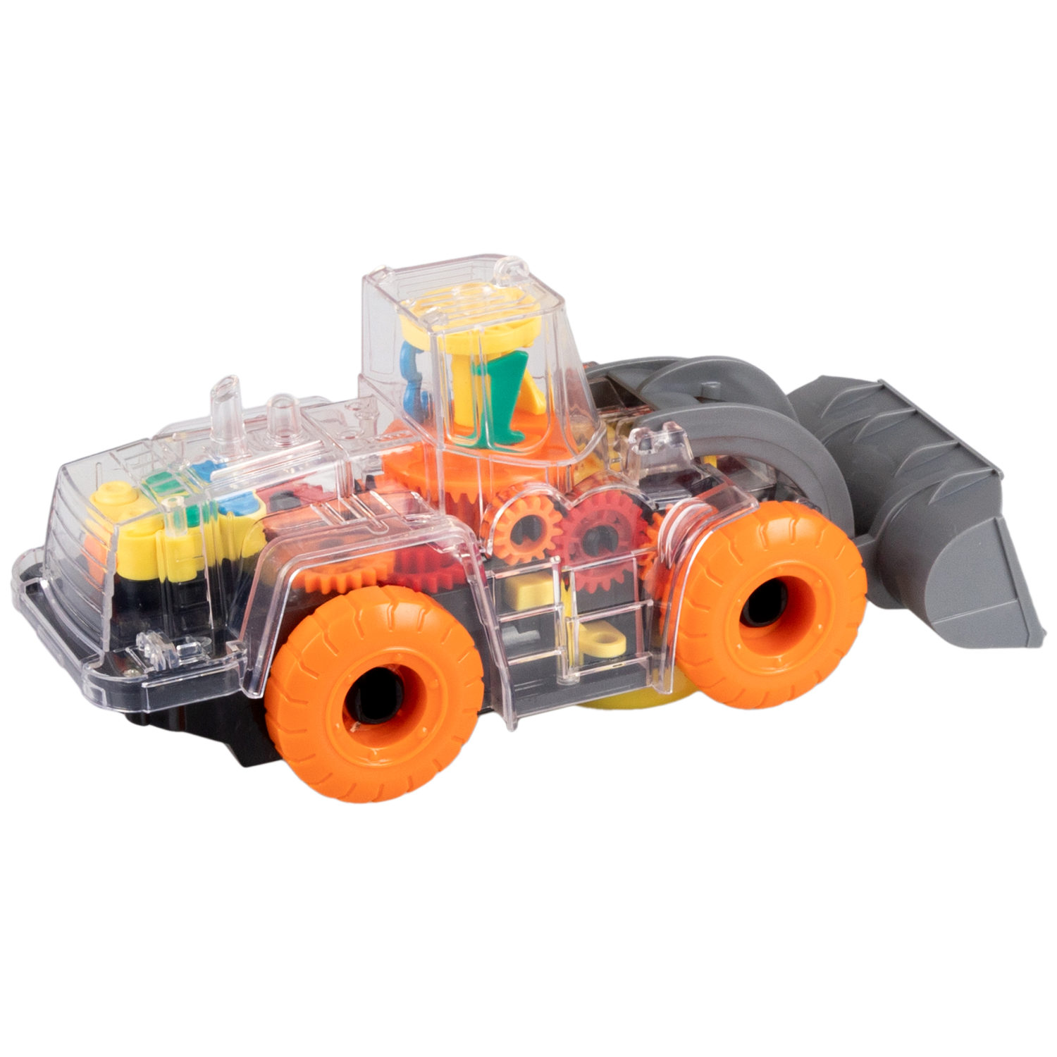 Машинка 1TOY Движок «Спецтехника», прозрачная с шестеренками, со светом и звуком, 1 шт.