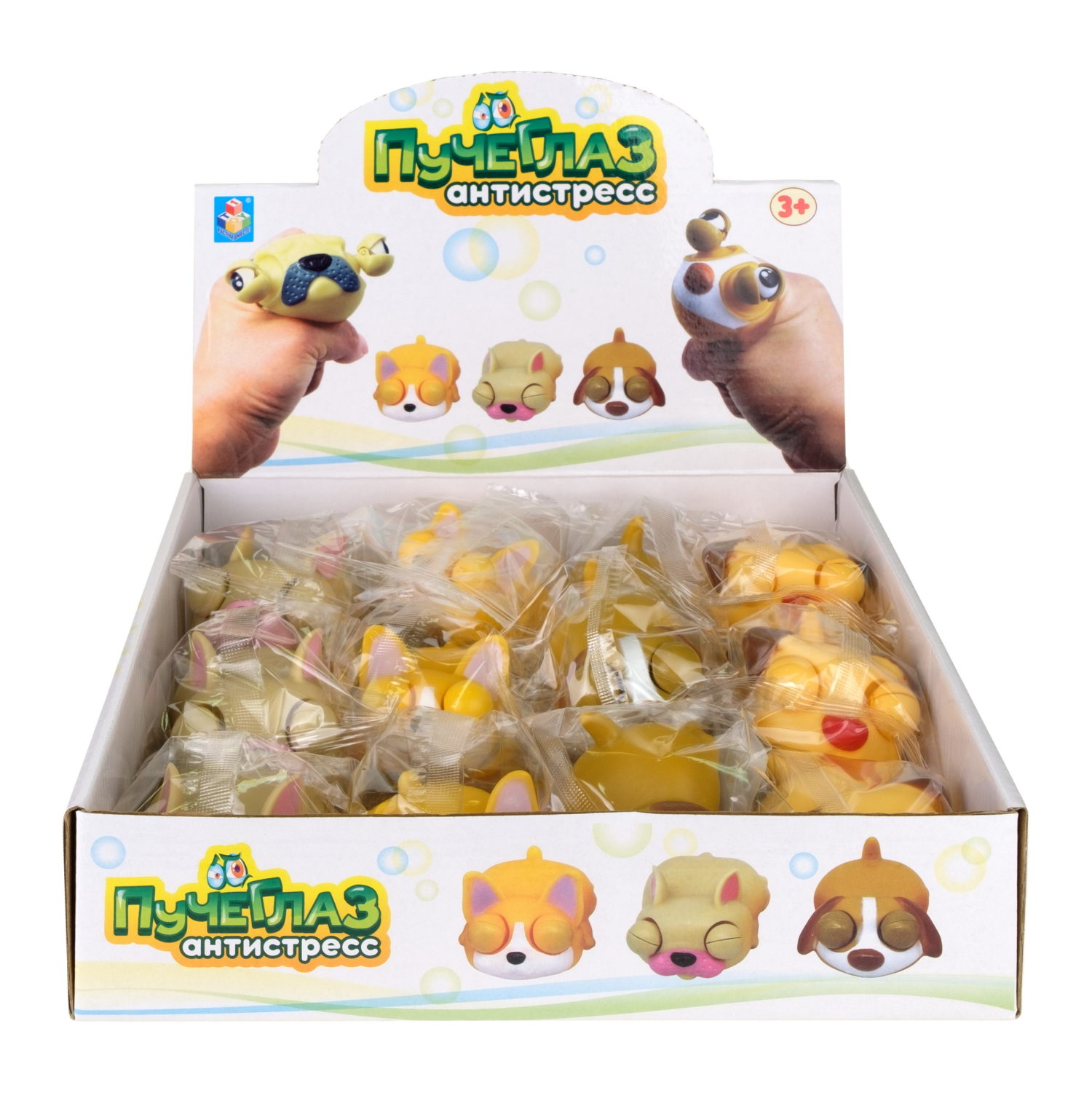 1toy Пучеглаз-антистресс "Собаки мини" 6,3х8x4,6 см, 4 вида в асс., 12 шт. в д/б