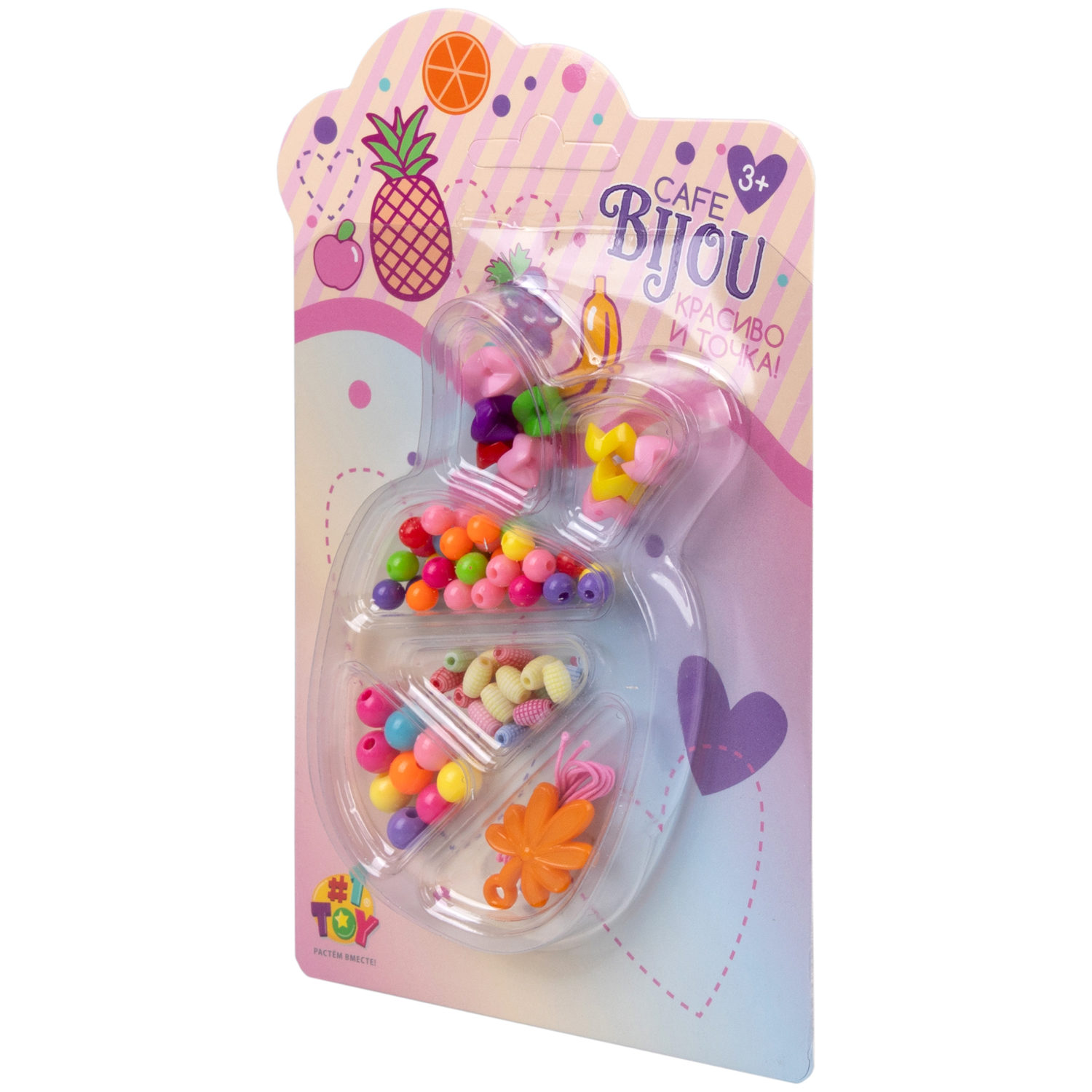 1TOY наб.бусин."Café Bijou" фрукты 5 видов в асс., блистер 12*19см, 20 шт.в дб.