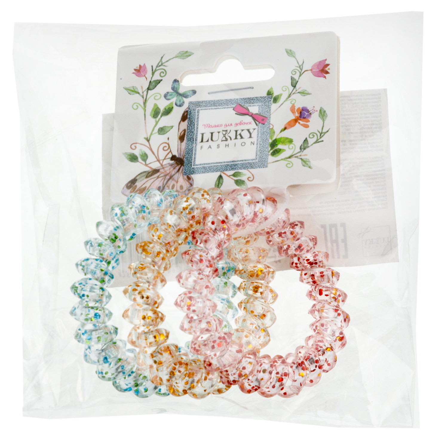 Lukky Fashion набор из 3 резинок для волос спираль с глиттером, цвета: зеленый, желтый, красный