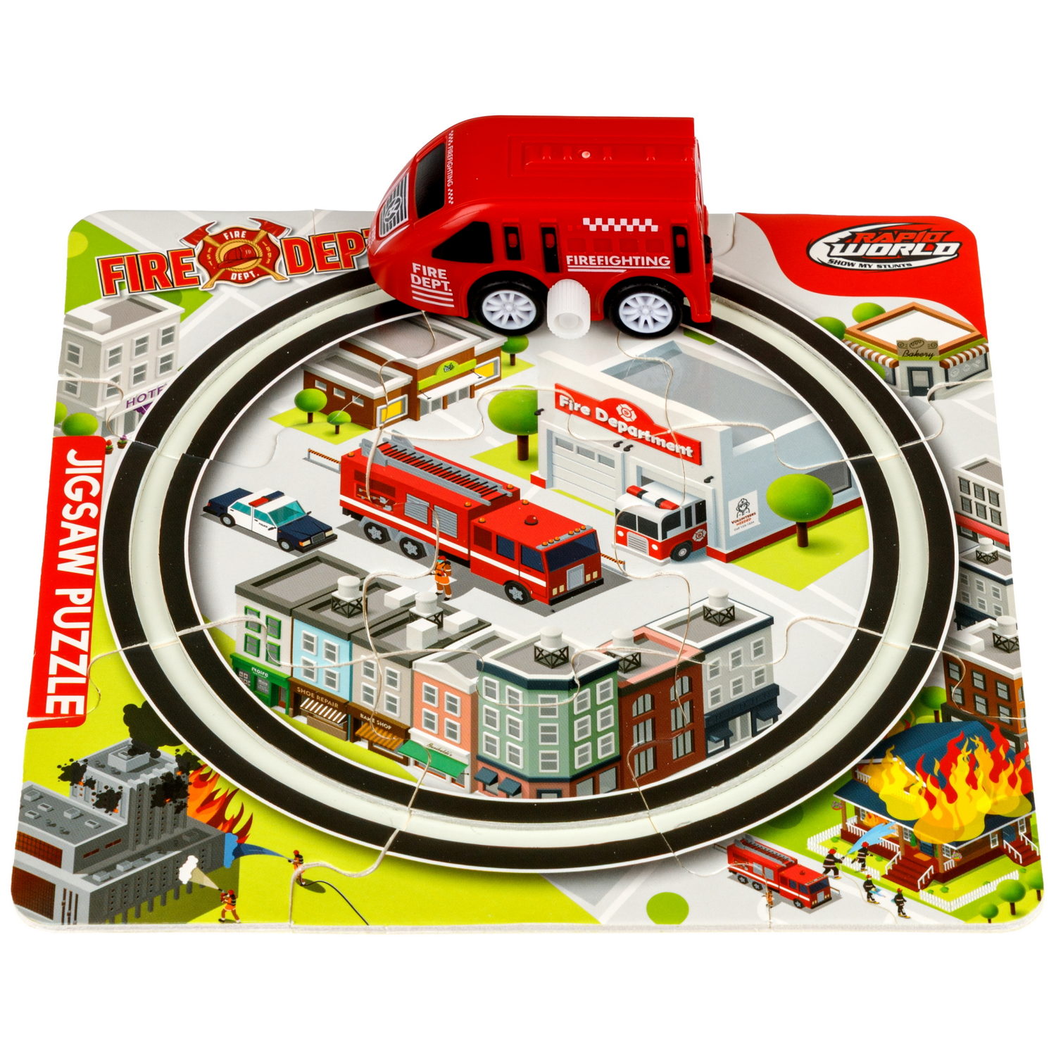 Игровой набор 1TOY Пазл-трек "Мегаполис" с машинкой, 4 вида, 10 деталей