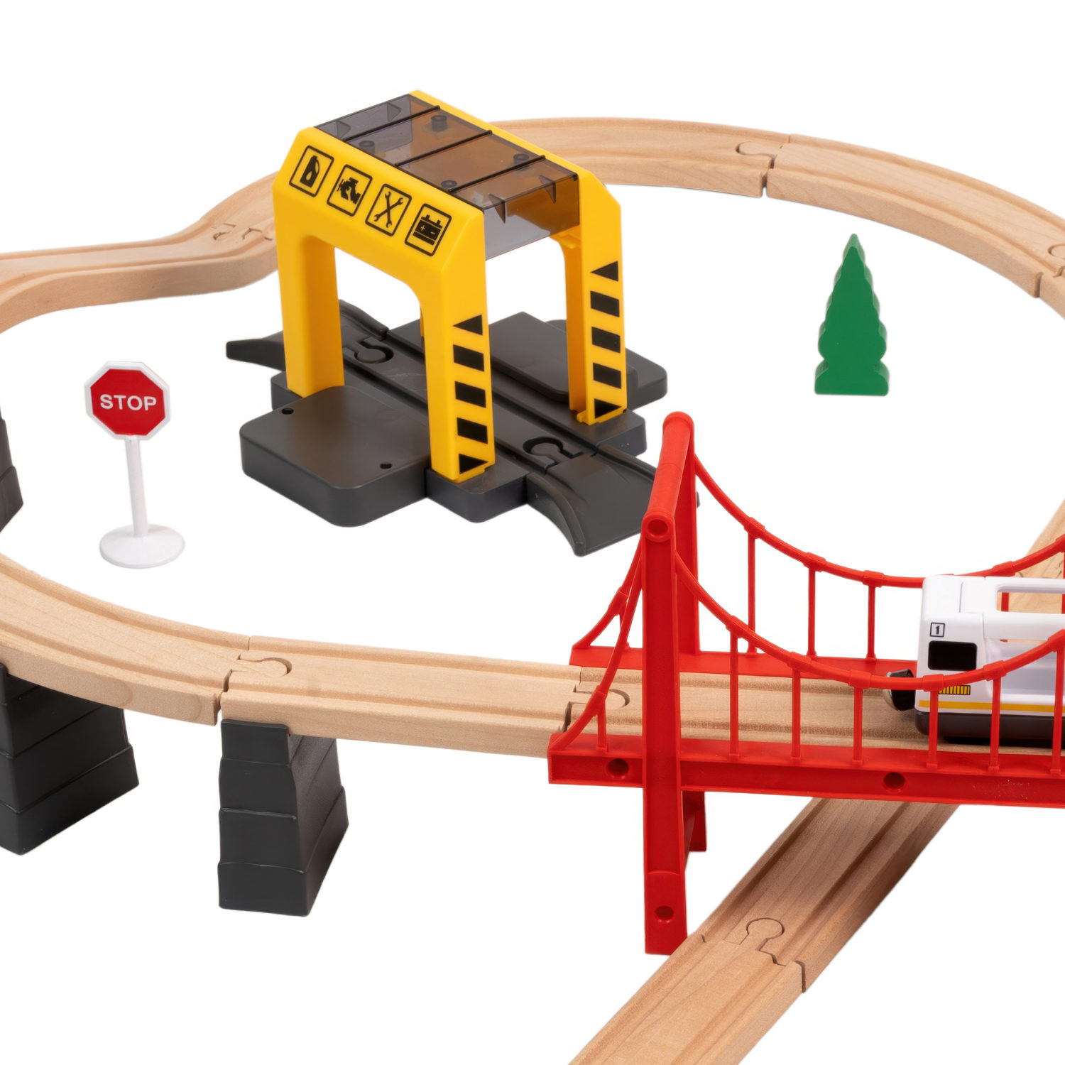 Деревянная железная дорога 1TOY GOODOK с электропоездом, 57 элементов