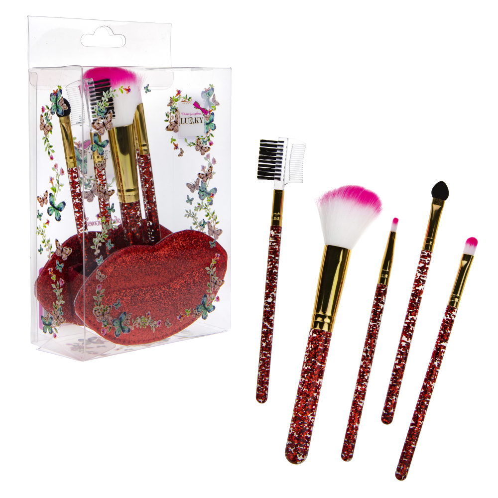 Lukky Набор кистей для макияжа в подставке "Губы", 5 шт, красный