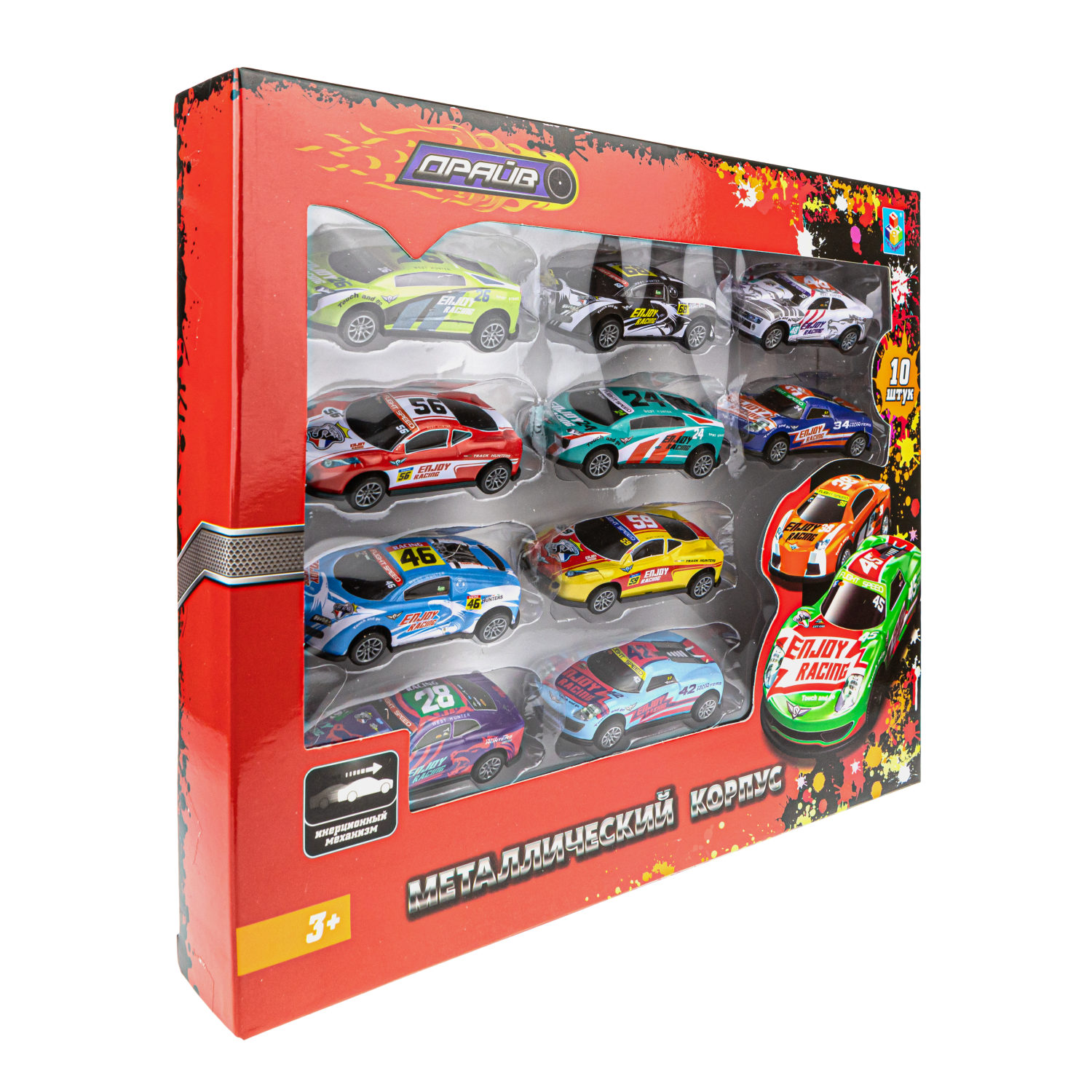 Набор машинок 1TOY Драйв, металлические машинки, инерционные, набор 10 штук