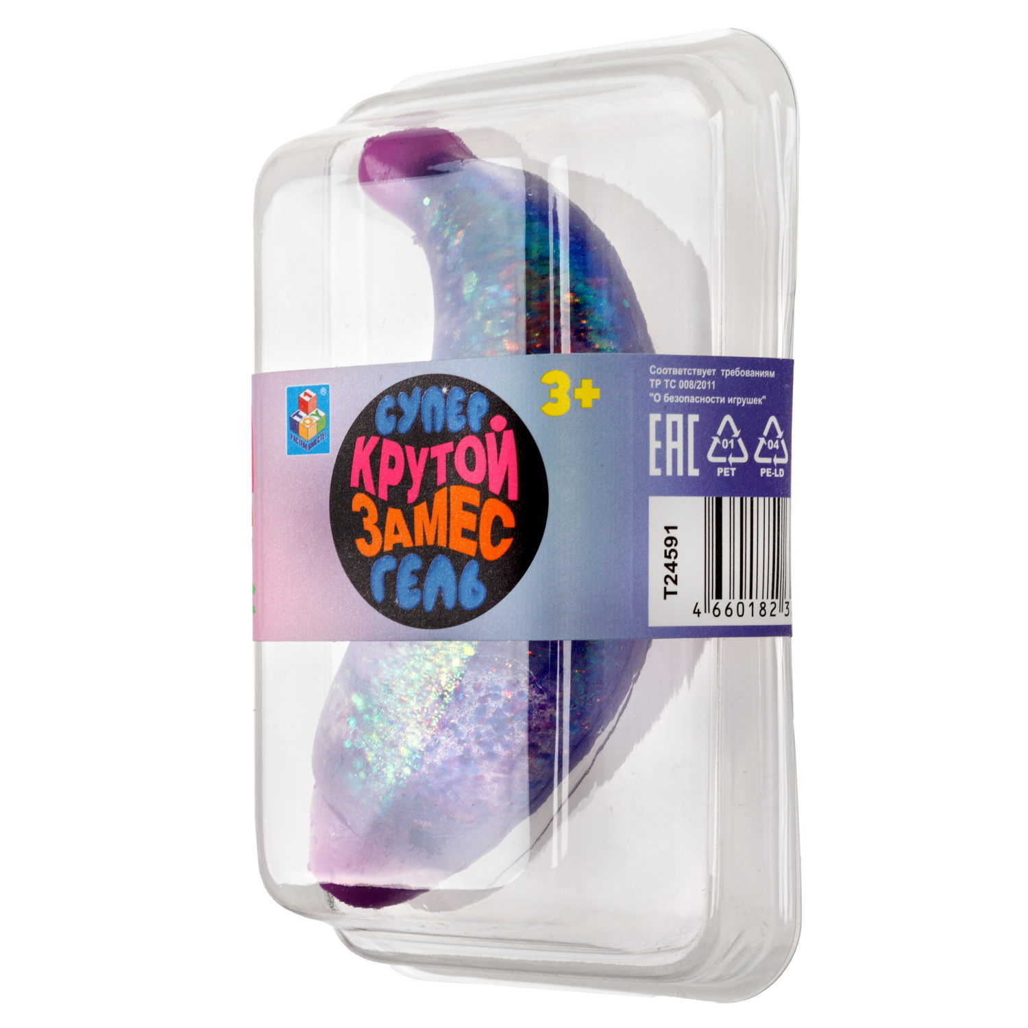 Антистресс-игрушка для рук 1TOY Крутой замес Супергель Банан с блестками, 11 см, 6 цветов в ассортименте