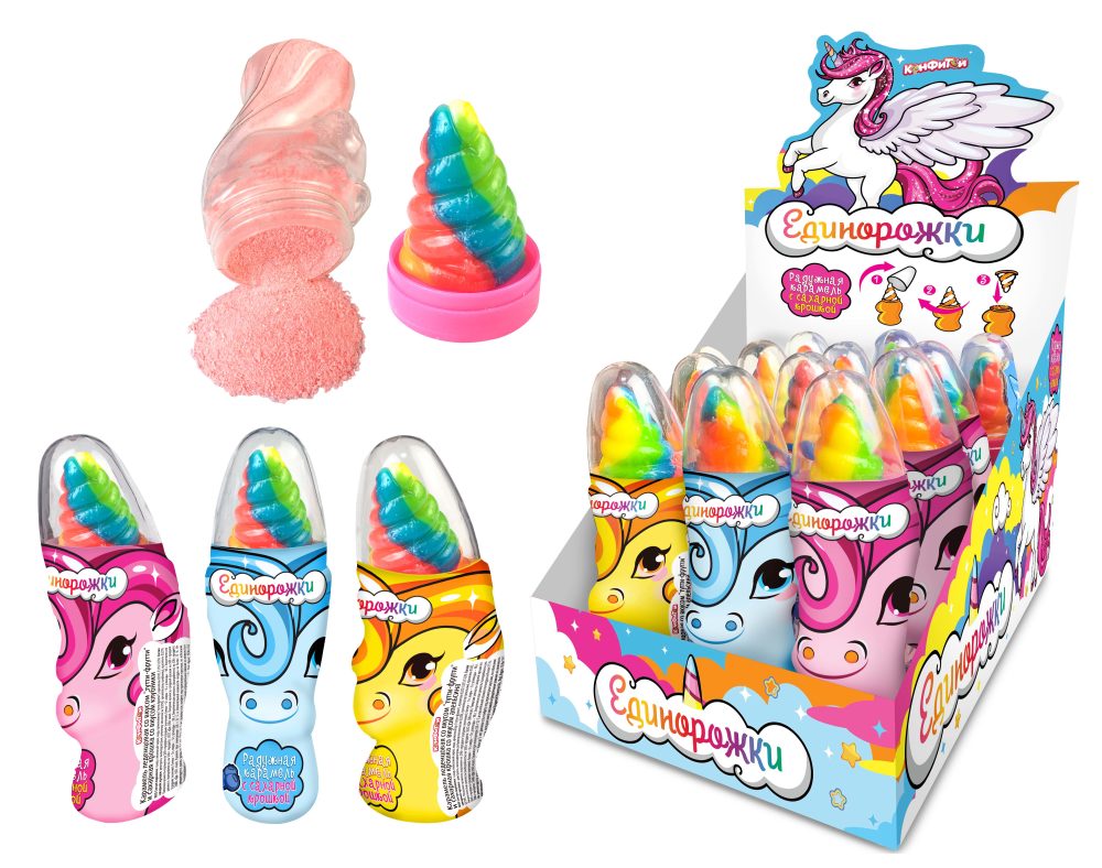 ЕДИНОРОЖКИ Радужная карамель с сахарной крошкой, блок 12 шт. (50г х 12 х 12)
