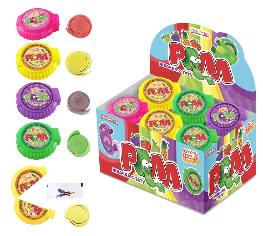 ГАММИ ФРУТ Ролл жевательная резинка с тату, блок 24 шт. (12г х 24 х 24)