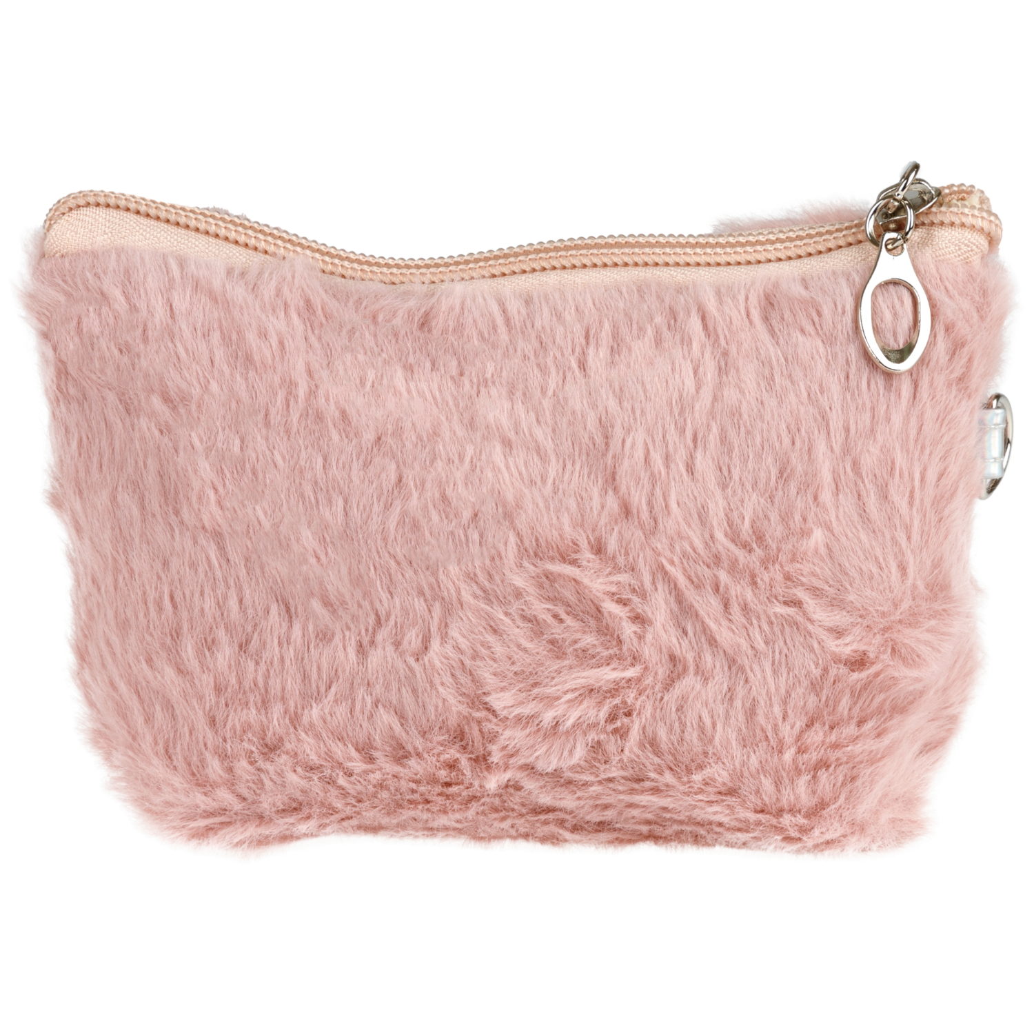 Косметичка плюшевая Lukky Diamond со стразами и жемчужинами, розовая,10*15 см