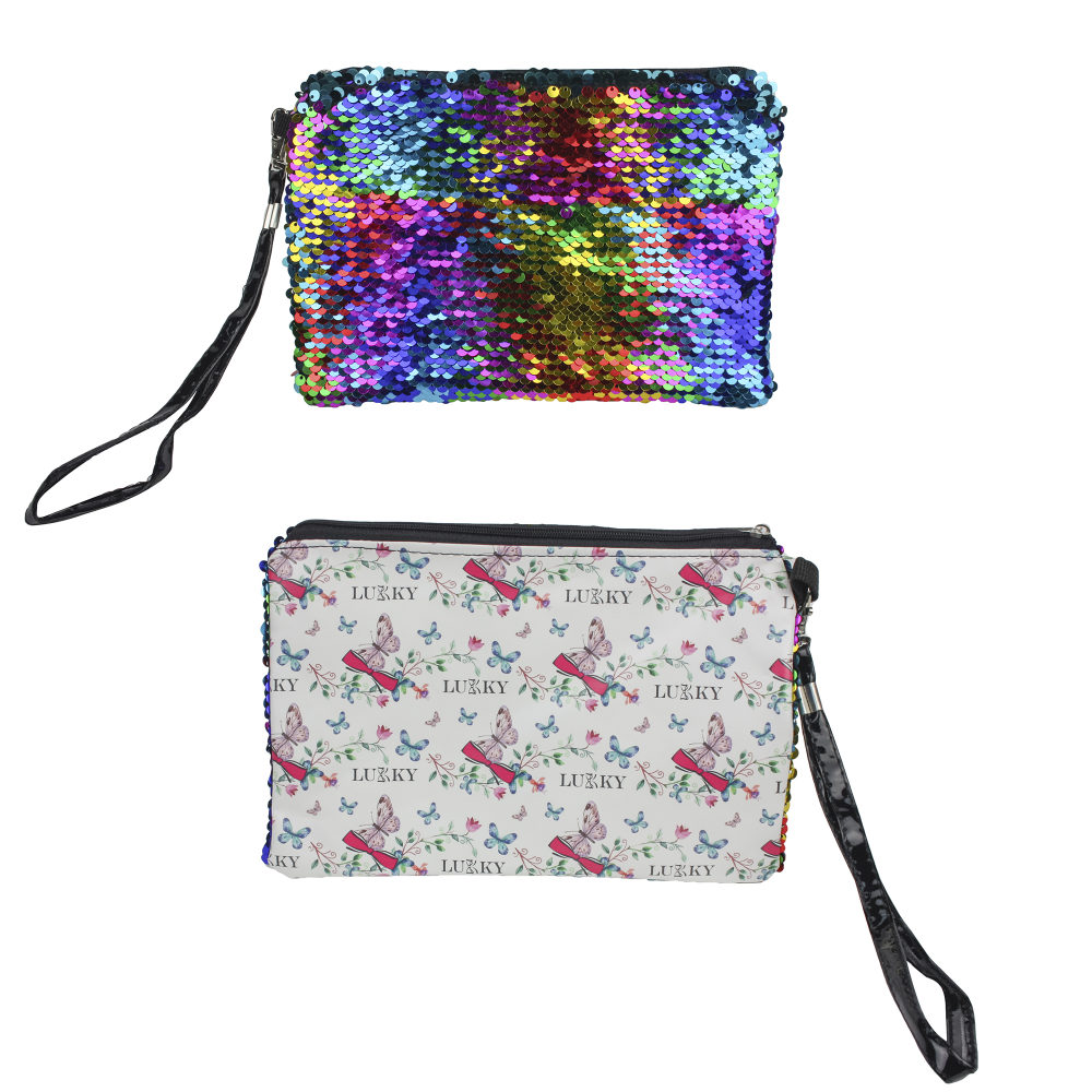 Пенал школьный, косметичка LUKKY для девочек, девушек, с пайетками и принтом,  21х14 см