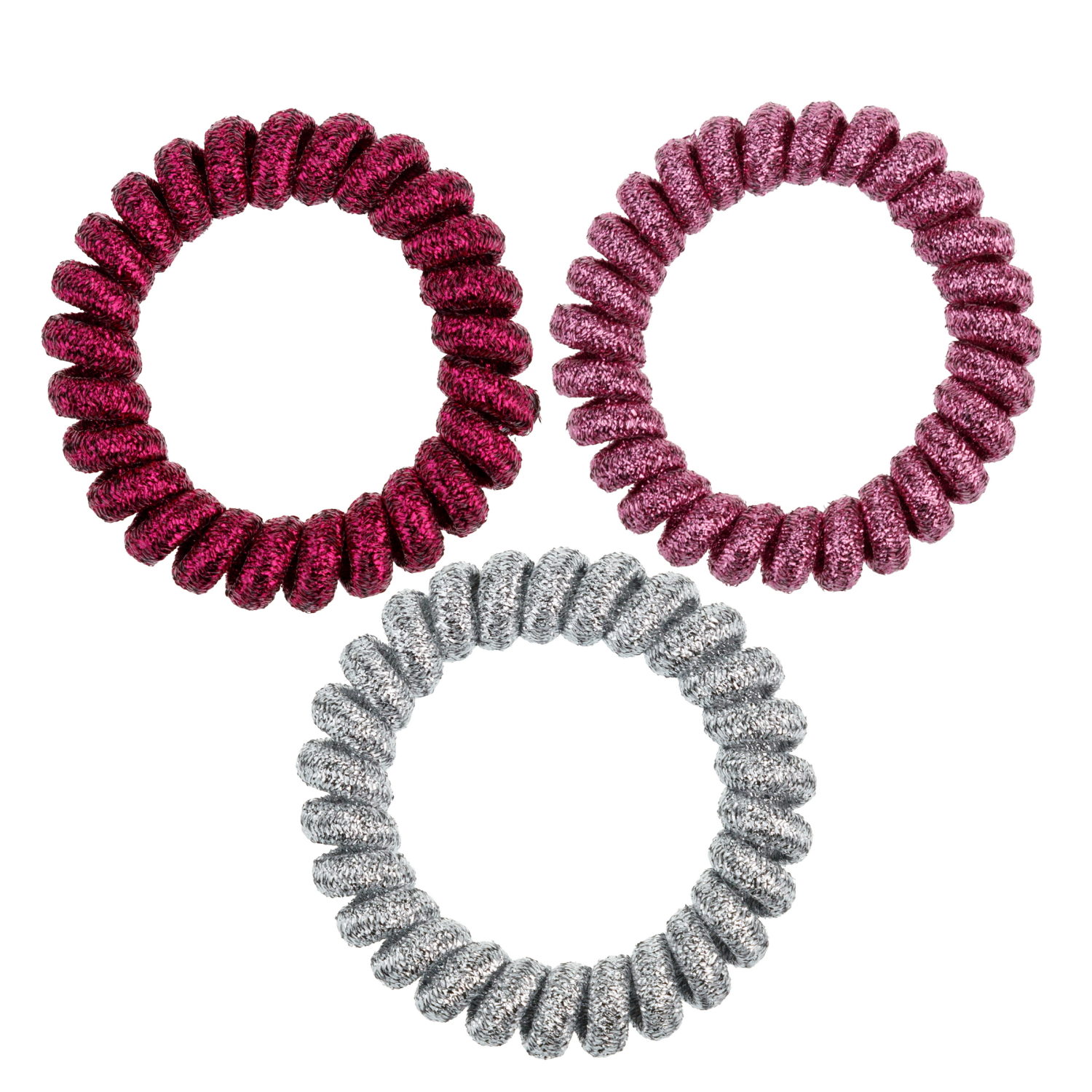 Lukky Fashion набор из 4 резинок для волос спираль Блестящий Металлик, цвета: серебряный, розовый, фиолетовый, малиновый