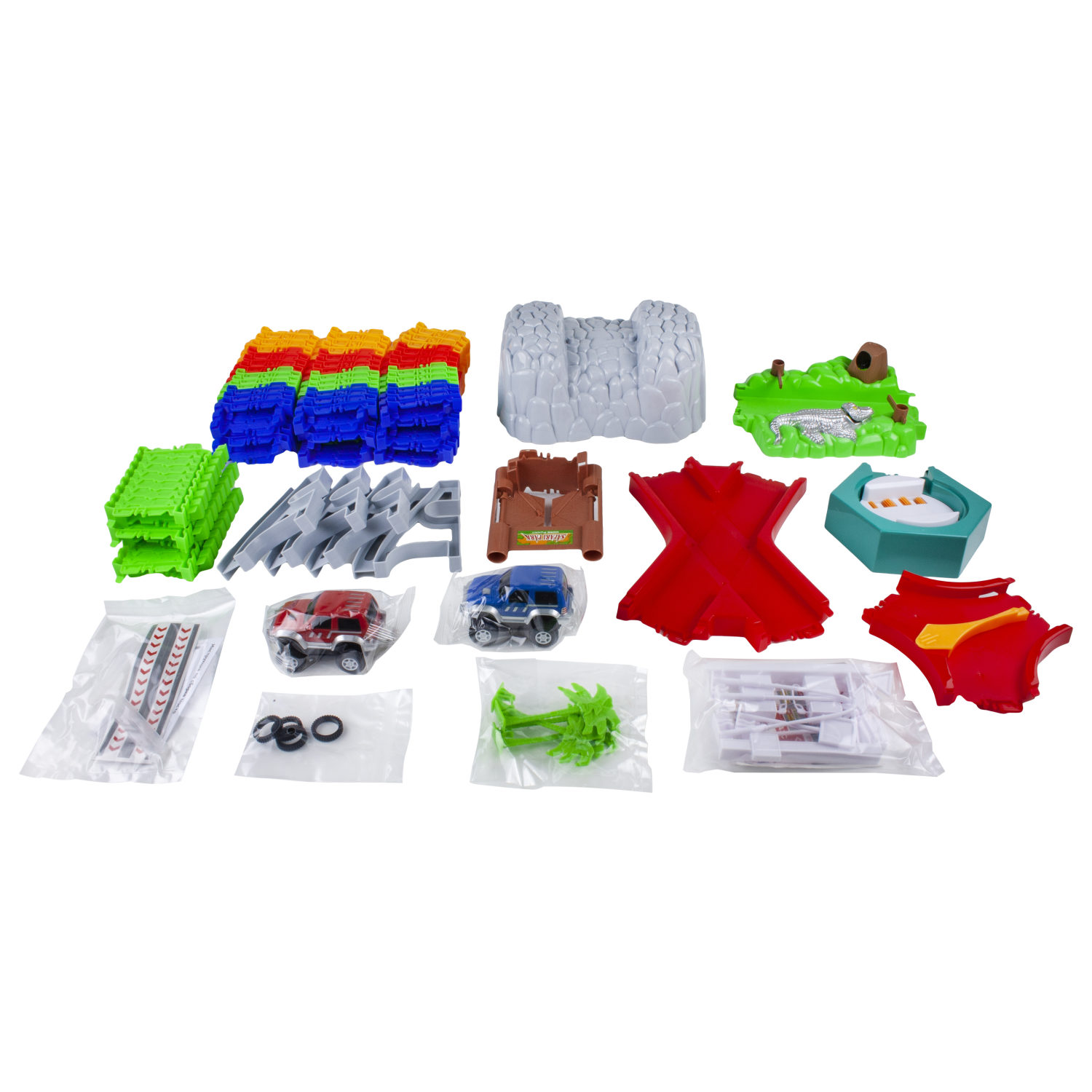 Гибкий трек 1TOY "Большое путешествие" 239 дет.(разворот, пещера, перекресток, 2 машинки, звук).