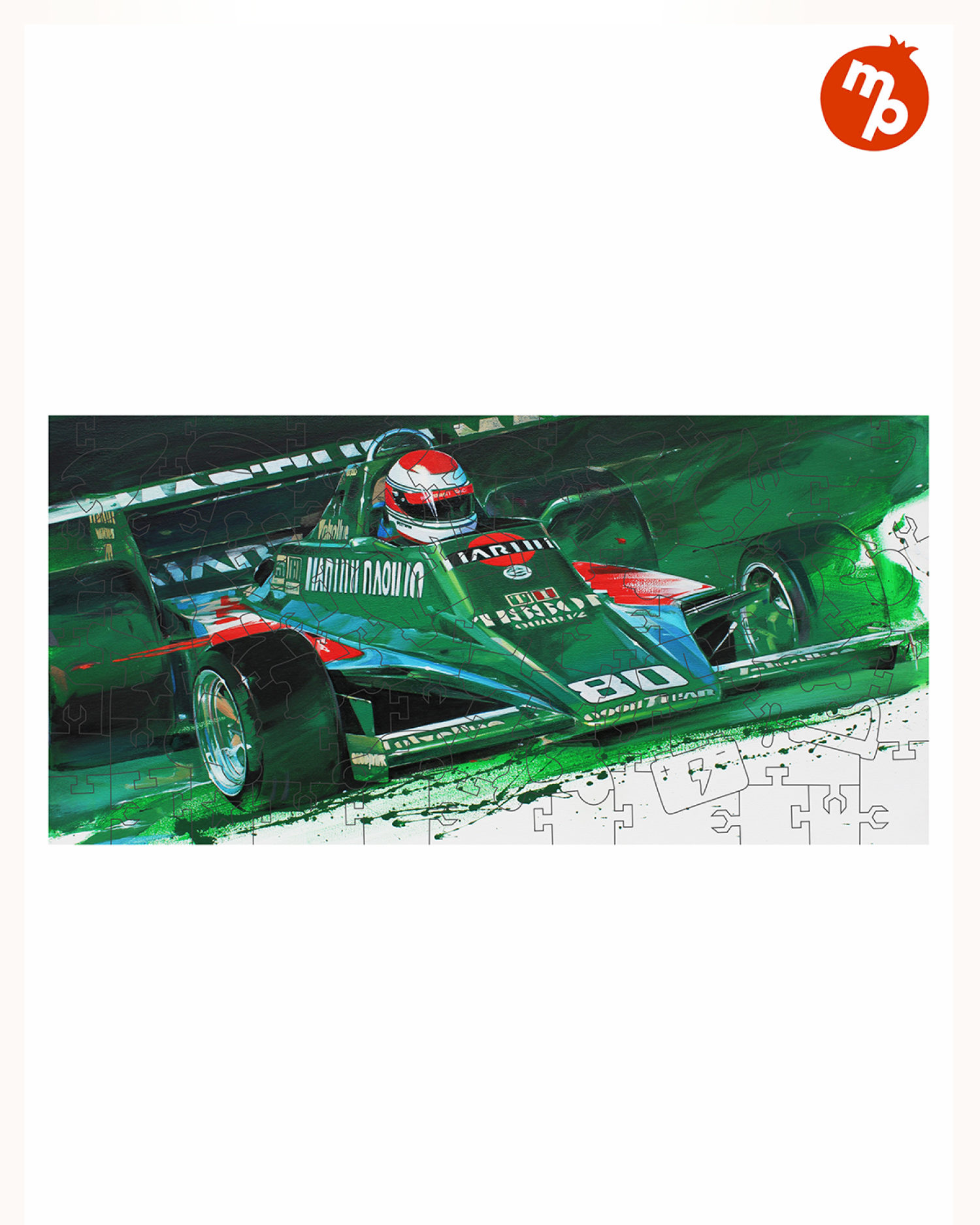 Деревянные пазлы Collection Transport Гоночный автомобиль зеленый, 80 деталей, 28х14 см