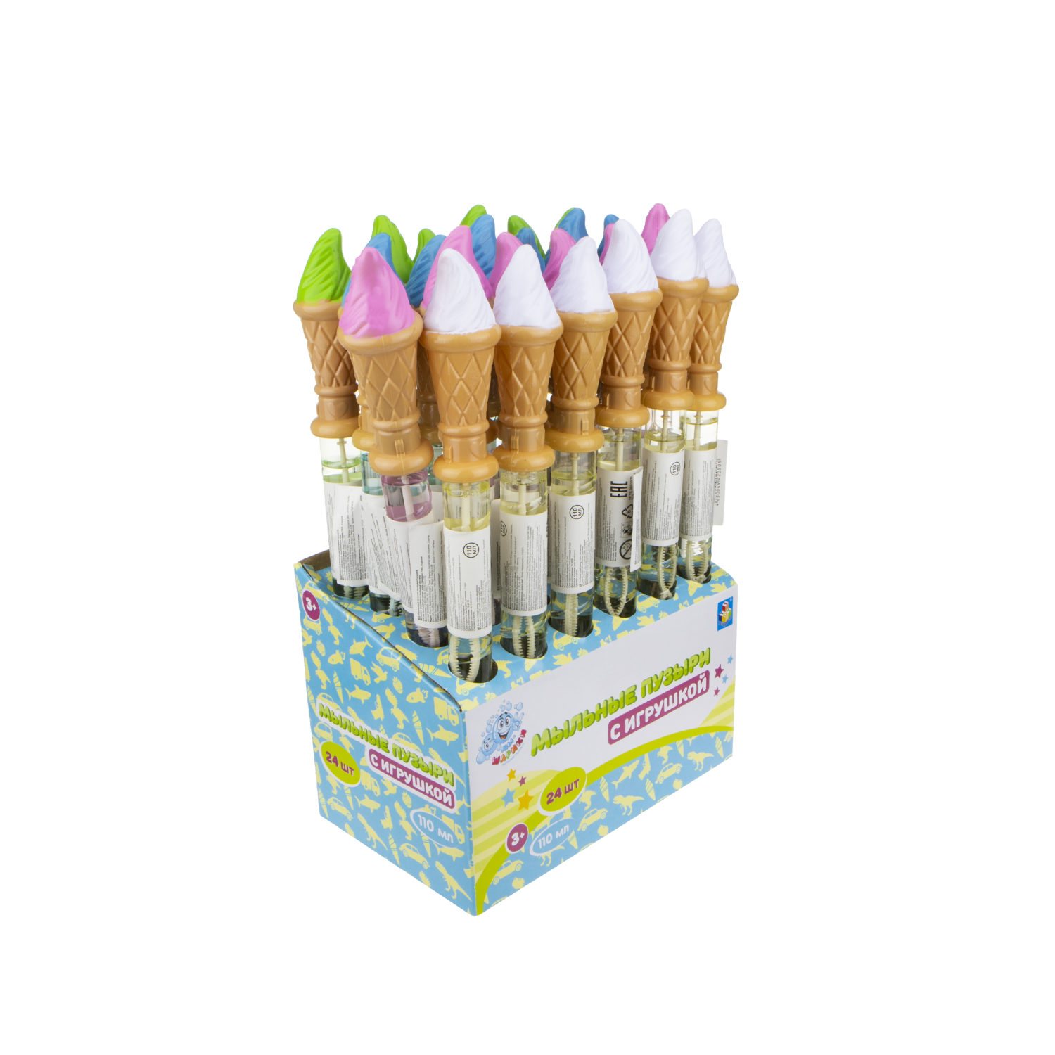 Мыльные пузыри с игрушкой 1TOY Мы-шарики! Мороженое, 110 мл, 4 цвета в ассортименте