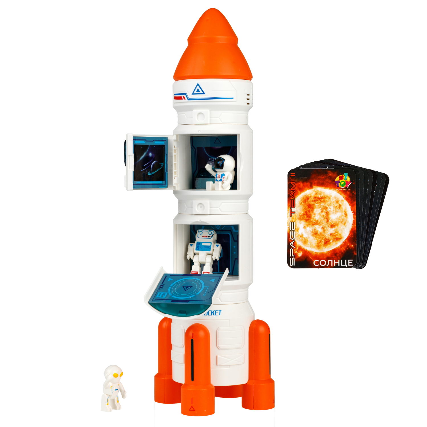 Игровой набор интерактивный 1TOY Space Team: космический корабль ракета, фигурки космонавта, инопланетянина, звуковые эффекты