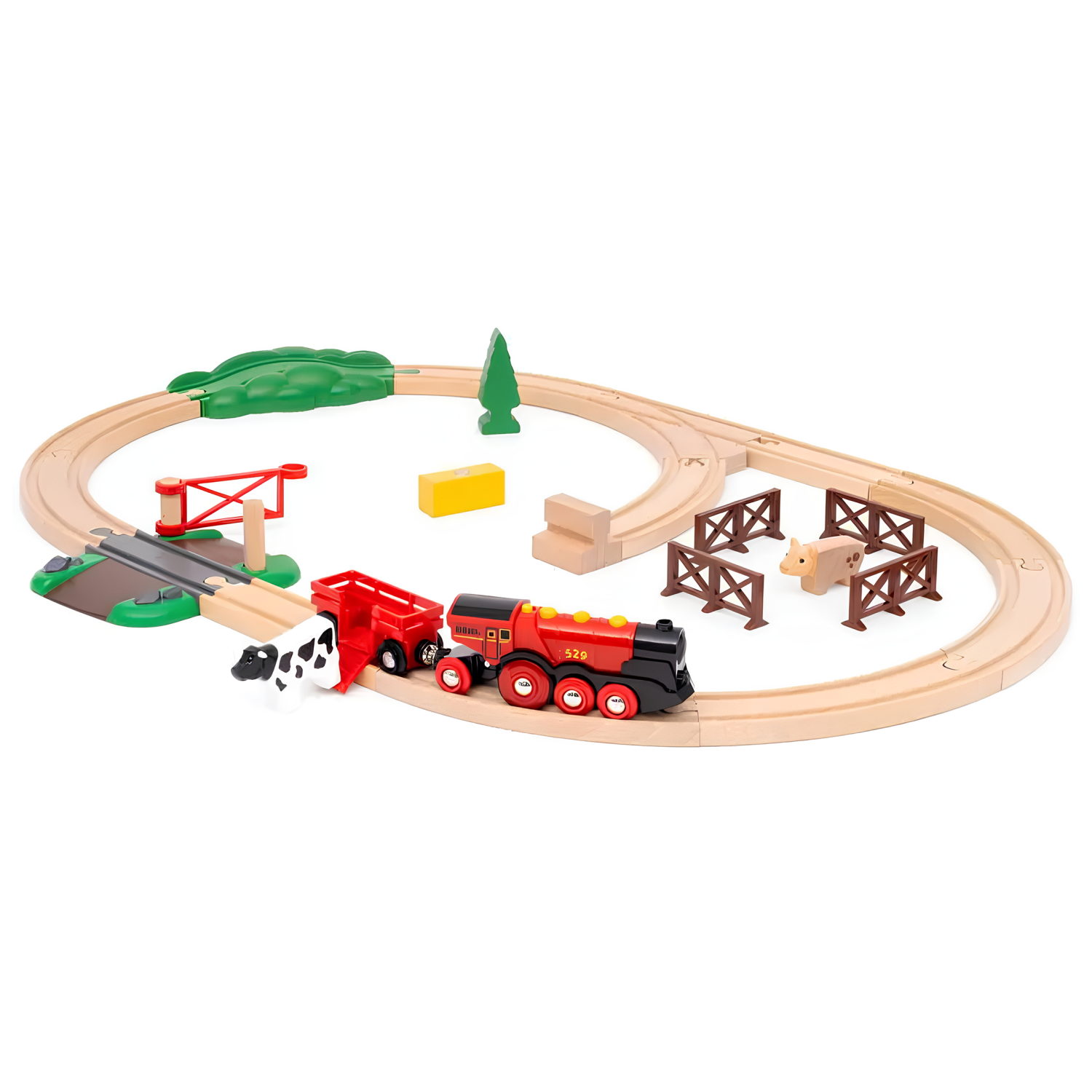 Деревянная железная дорога с электропоездом BRIO «Красный фермерский поезд», со светом и звуком, 24 элемента