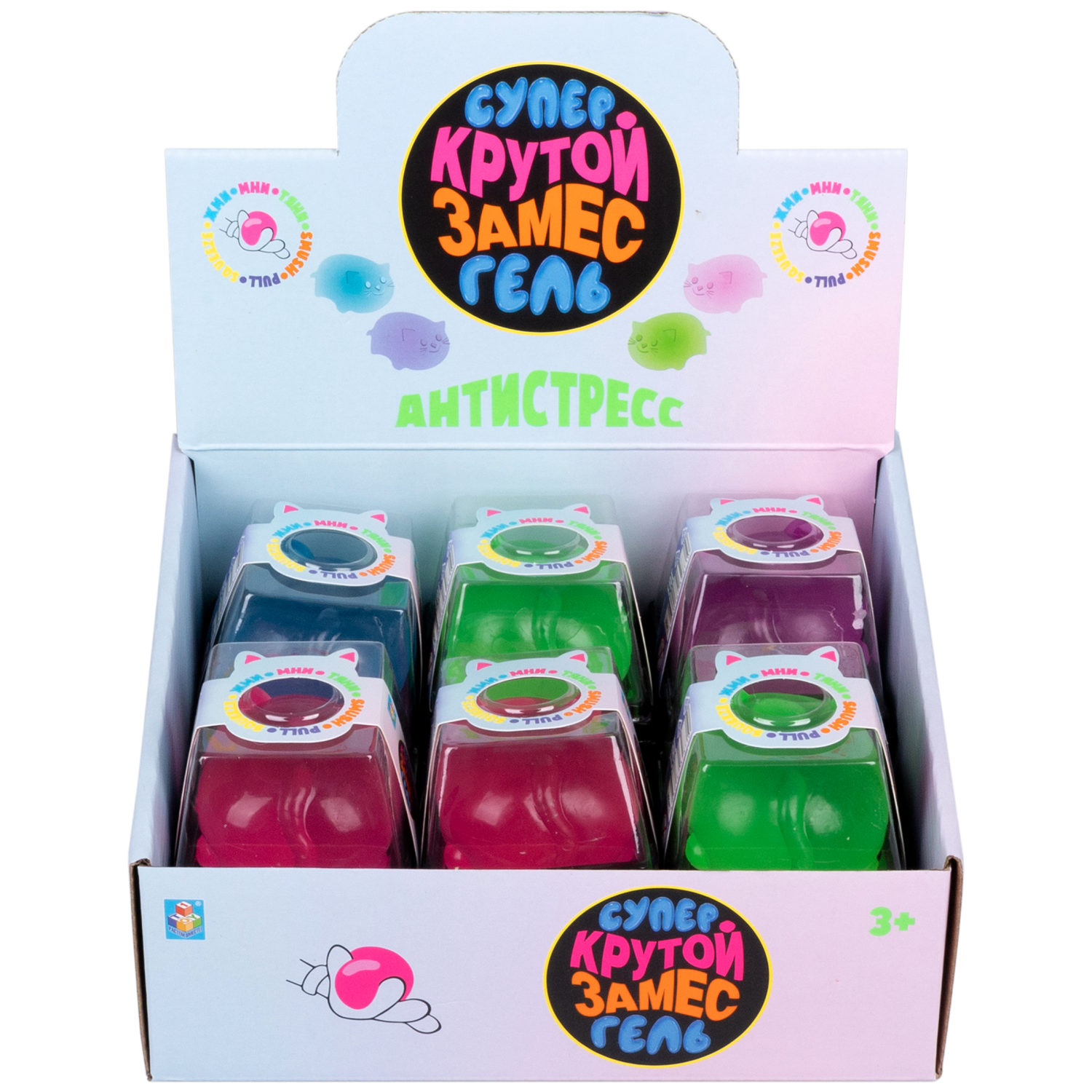 Антистресс-игрушка для рук 1TOY Крутой замес Супергель котик 4 цвета в ассортименте, 6*7,7 см