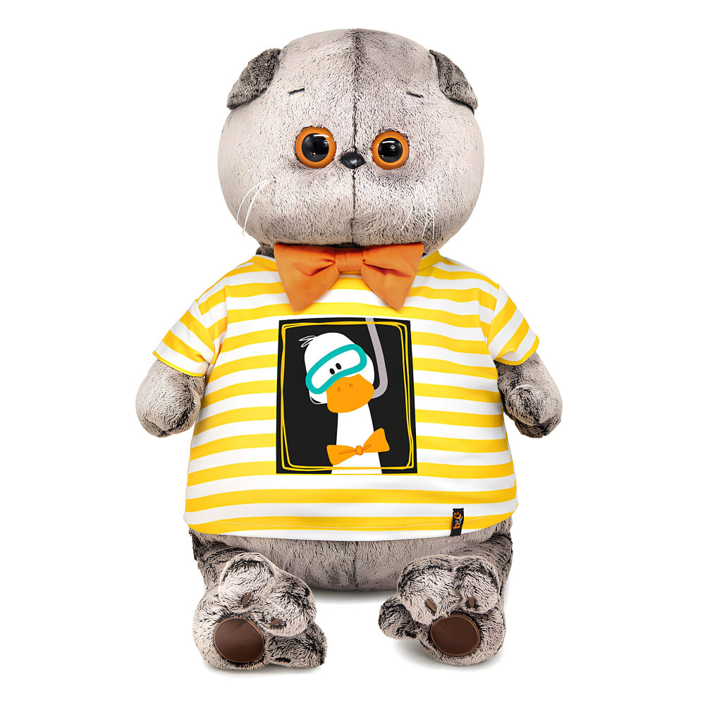 Мягкая игрушка Кот Басик в футболке "Гусик в маске для плавания", 60 см