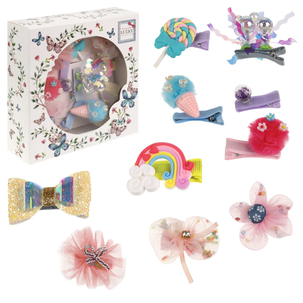 Lukky Fashion набор аксессуаров для волос розовый, в наборе 10 заколок, подарочная упаковка, 14х14х4см
