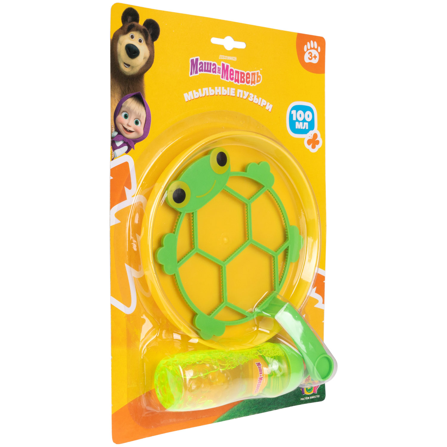 Мыльные пузыри 1TOY Маша и медведь, Лягушка, с лотком и венчиком, 100 мл