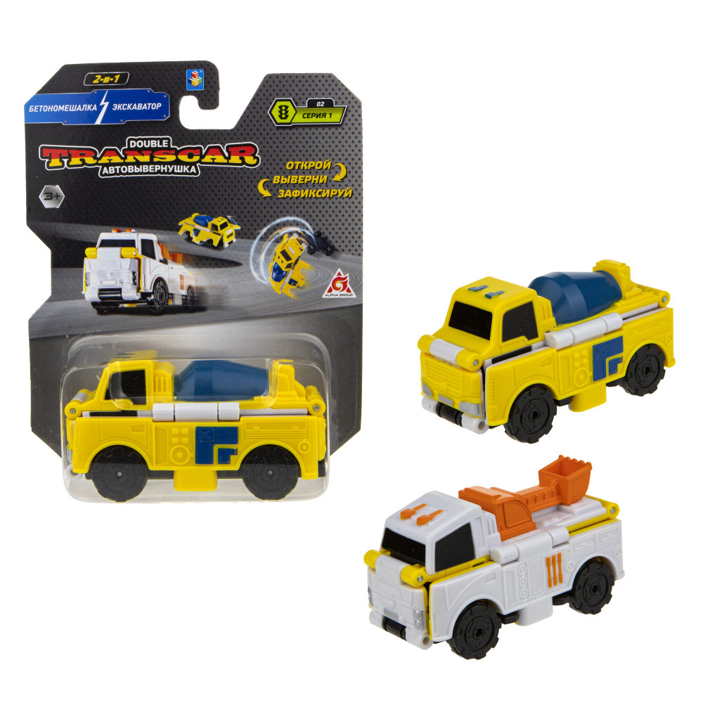 Машинка игрушка для мальчика 2в1 Transcar Double 1toy: бетономешалка – экскаватор