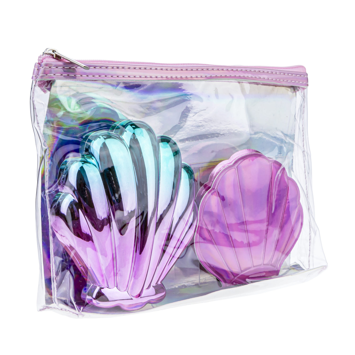 Lukky Набор 3 в 1: расческа+зеркальце "Ракушки" в косметичке, розовый