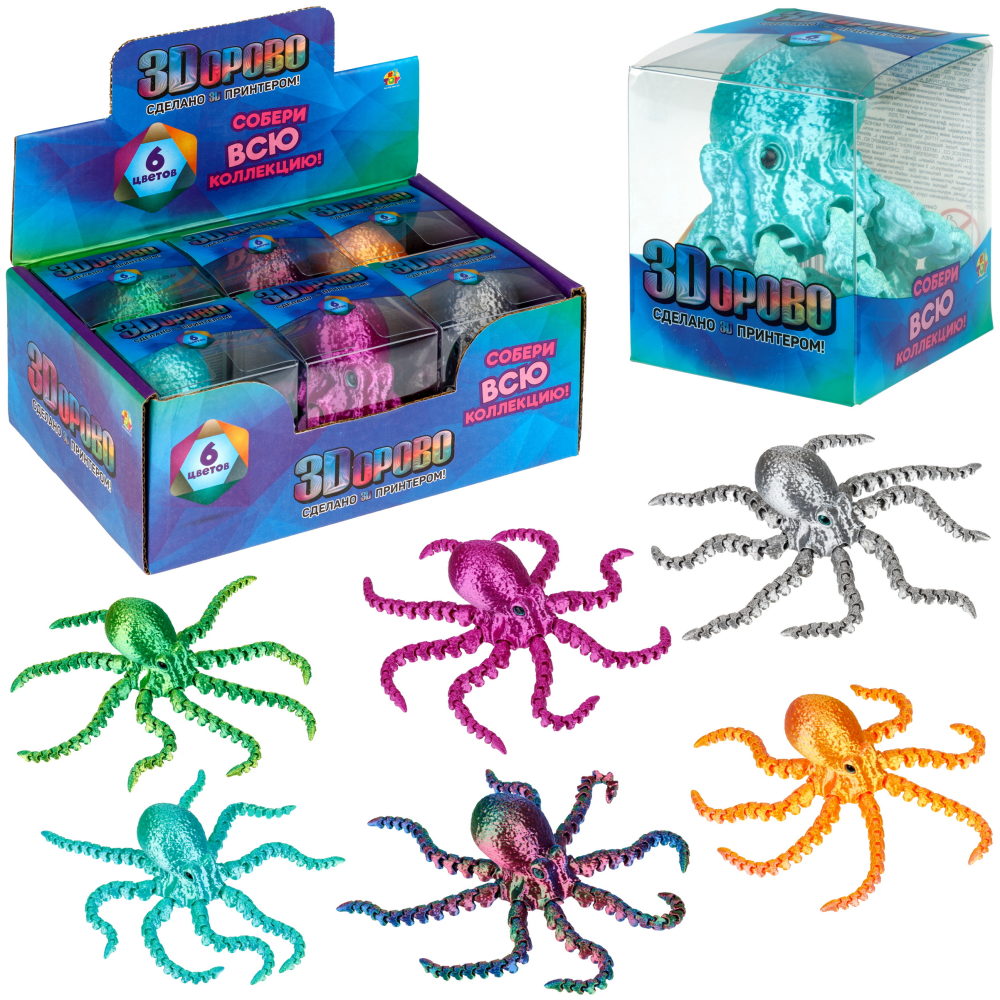 3D-игрушка 1TOY 3Dорово Осьминог, 21х6 см, 6 цветов в ассортименте