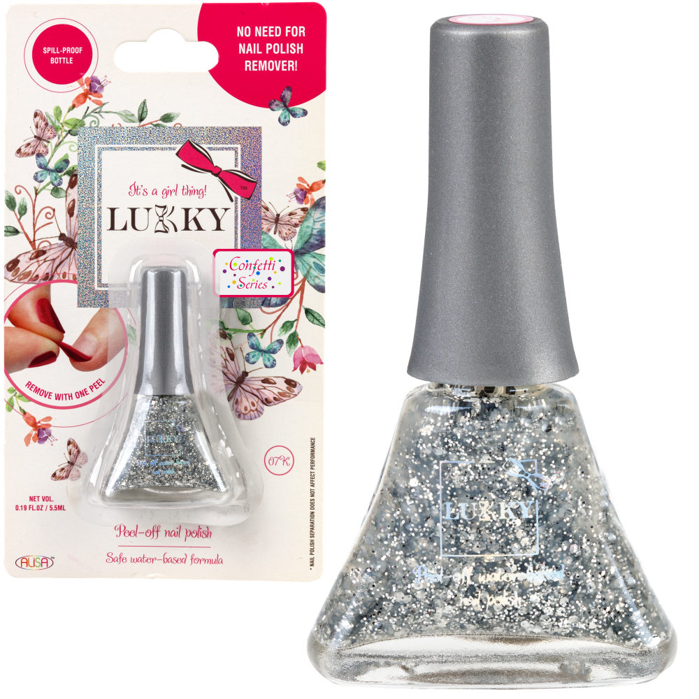 Детский лак для ногтей на водной основе с блестками Lukky, Конфетти, безопасный, цвет 07К, серебряный, блистер, 5,5 мл