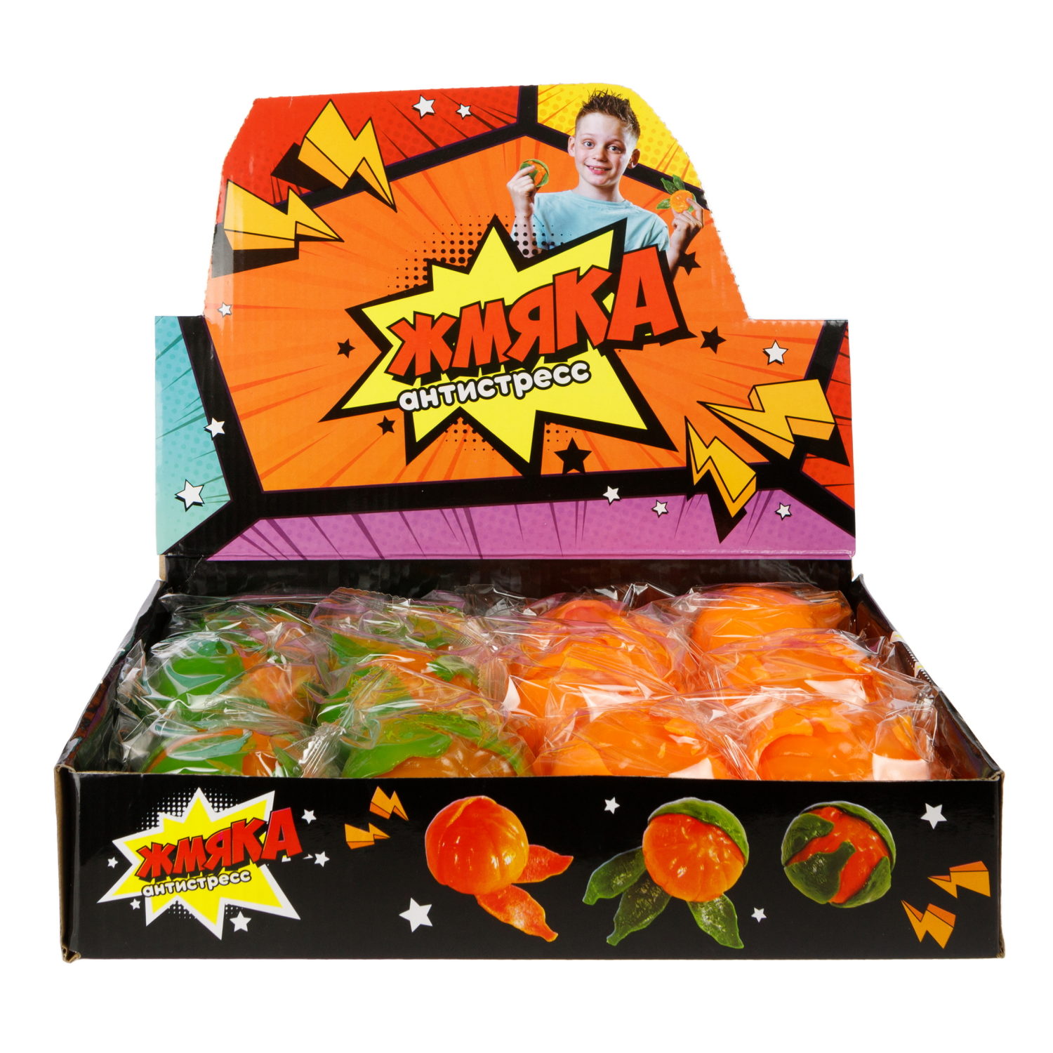 1toy Жмяка-антистресс "Мандарин" 6,5х6,5х5 см, Оранжевый, 12 шт. в д/б