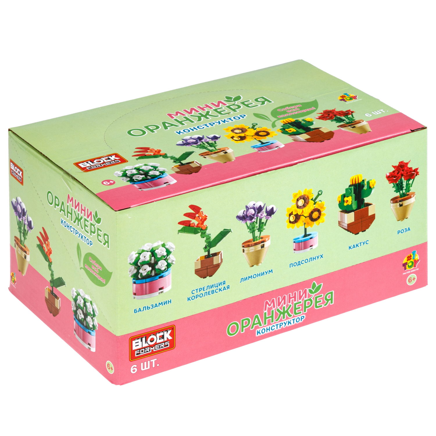Конструктор 1TOY Blockformers Мини-оранжерея, 6 видов в ассортименте