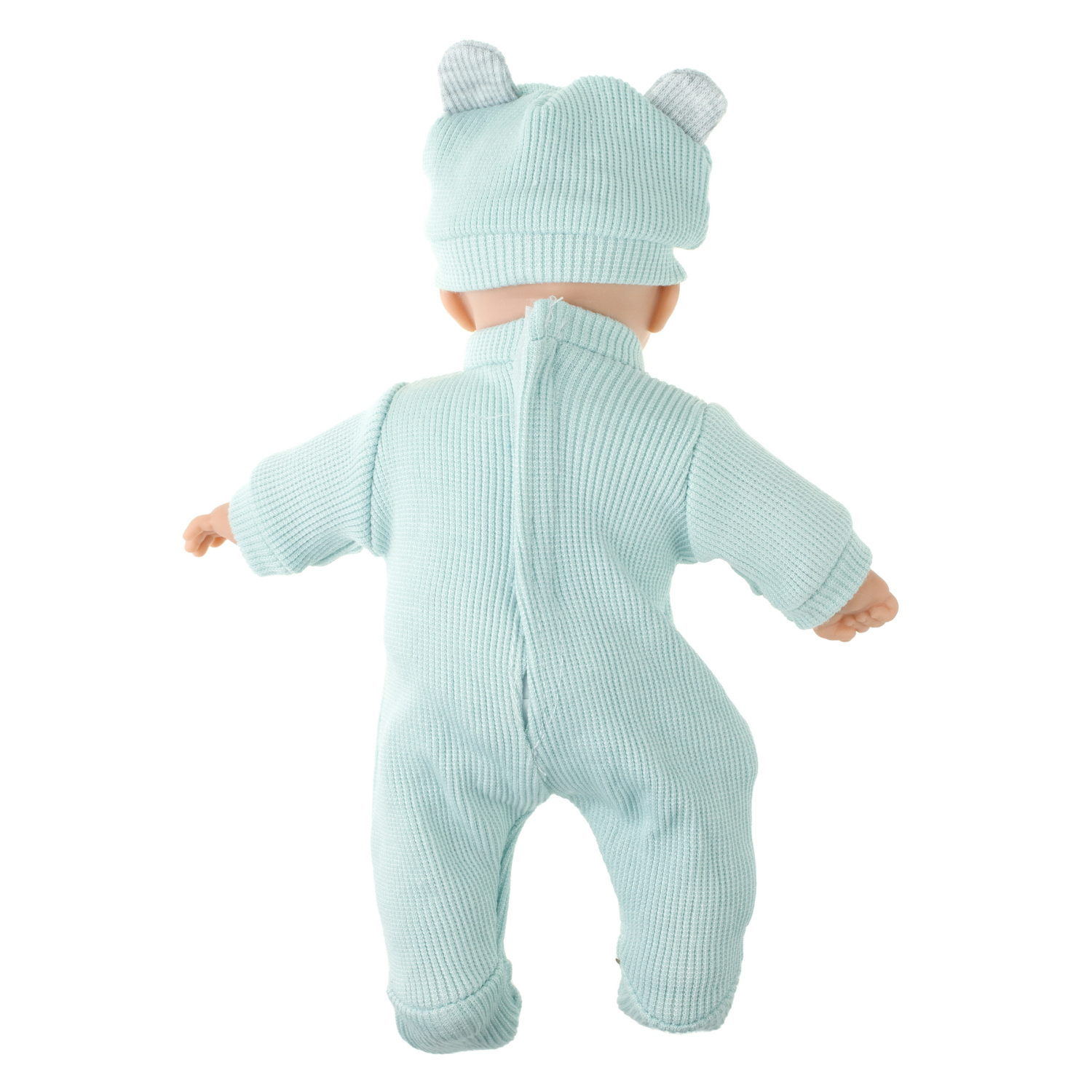 Пупс в голубом комбинезоне 28 см,с шапочкой и слюнявчиком