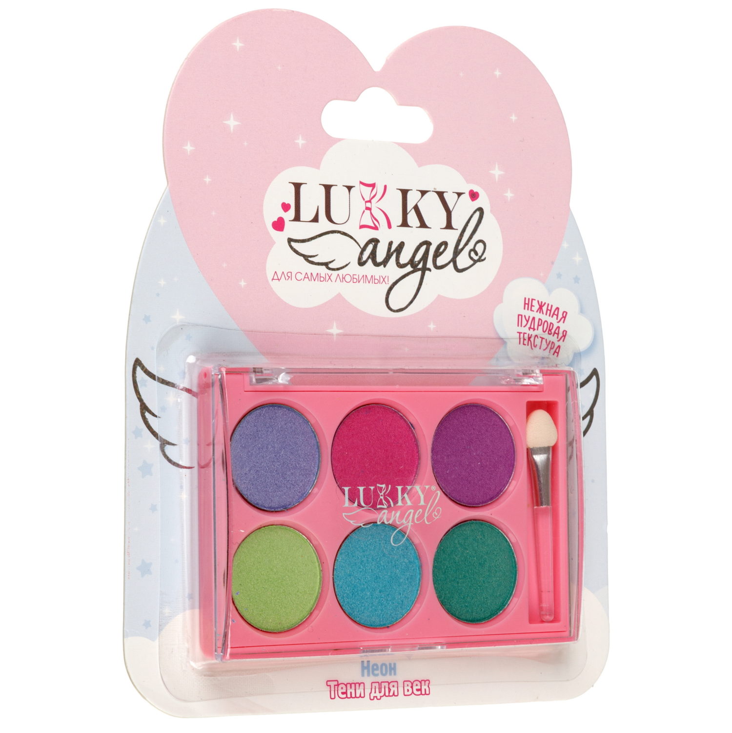 Тени для век детские пудровые Lukky Angel «Неон», 6 цветов, 7,8 г