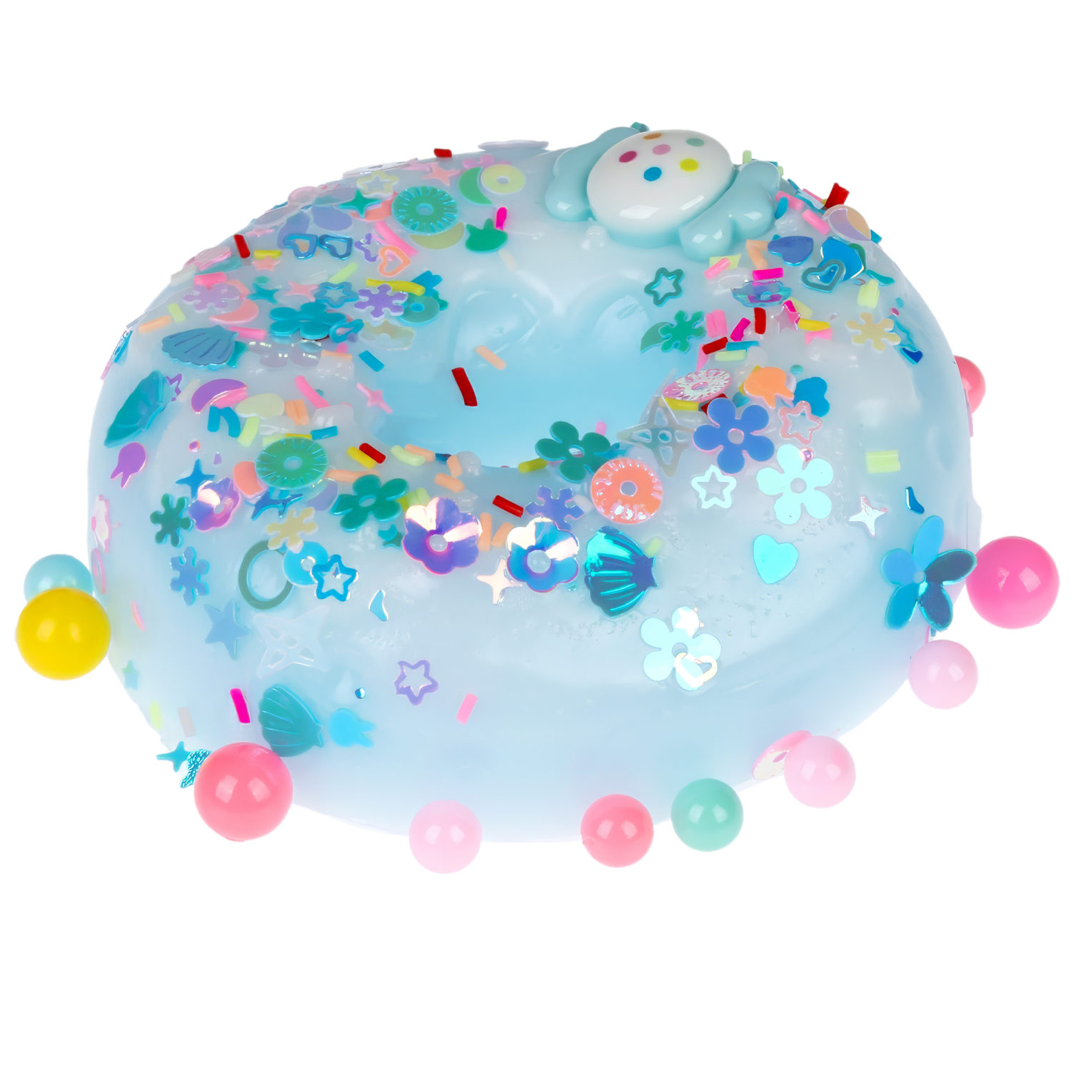 Игрушка-антистресс 1TOY Крутой замес «Няшка-вкусняшка», «Пончик с посыпкой», с колокольчиком, голубой