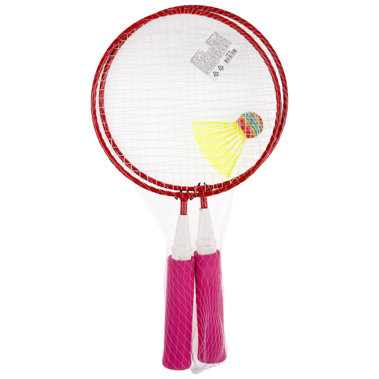 Бадминтон 1TOY 2 ракетки с мягкими ручками, 1 волан, малиновый