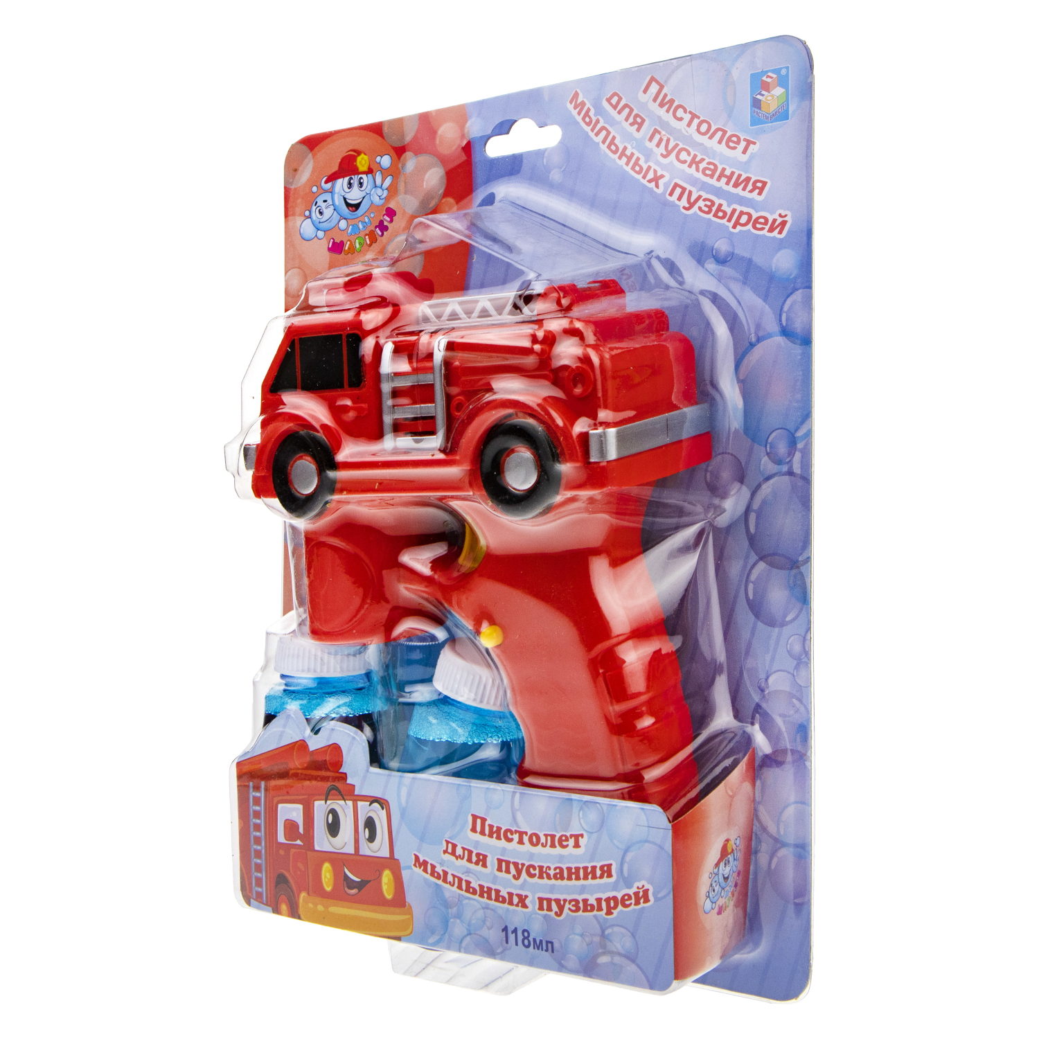 Набор для пускания мыльных пузырей 1TOY "Мы-шарики!" с пистолетом в виде пожарной машины. Со световыми и звуковыми эффектами. (118 мл.)
