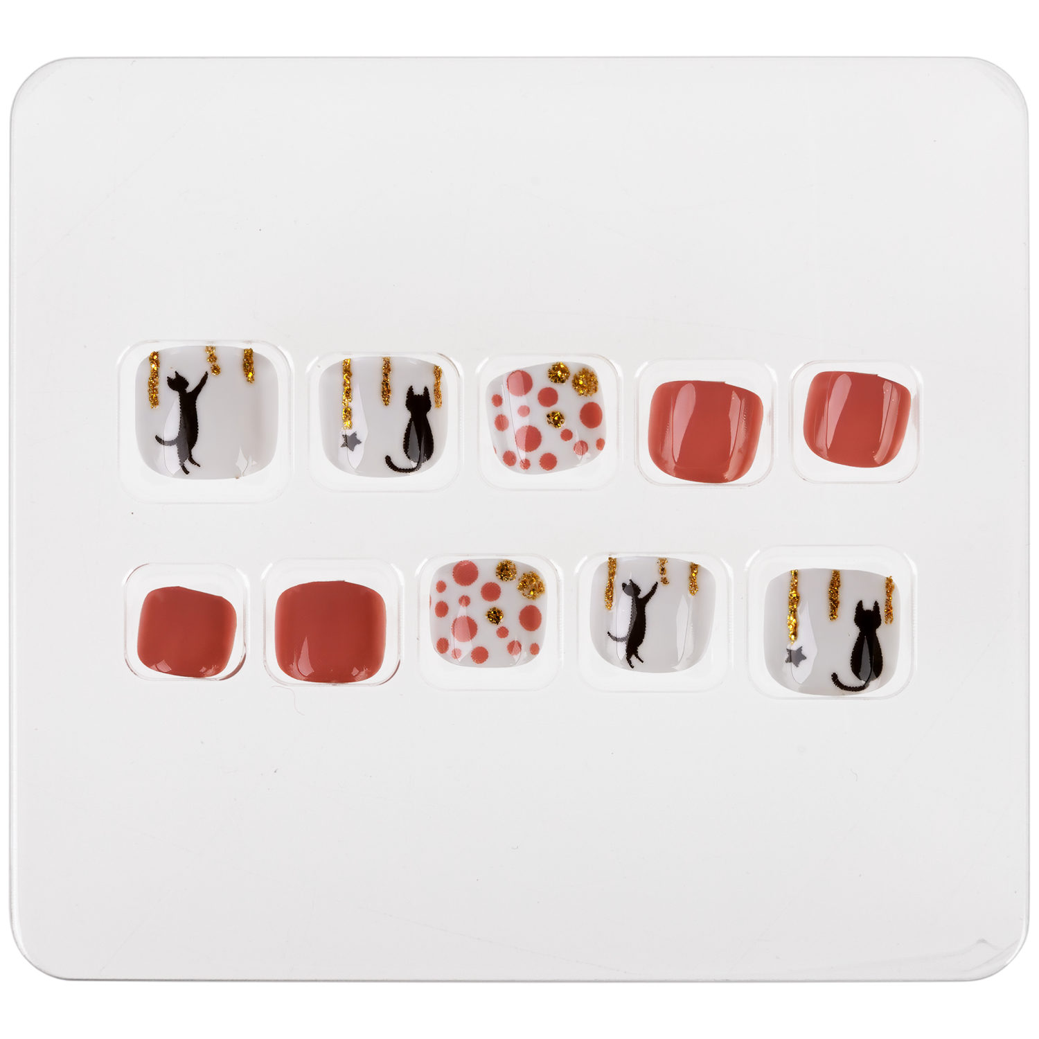 Набор накладных ногтей на клеевой основе Lukky Нэйл-Арт Pedicure style #1, Kitten Glitter, 3-10 лет