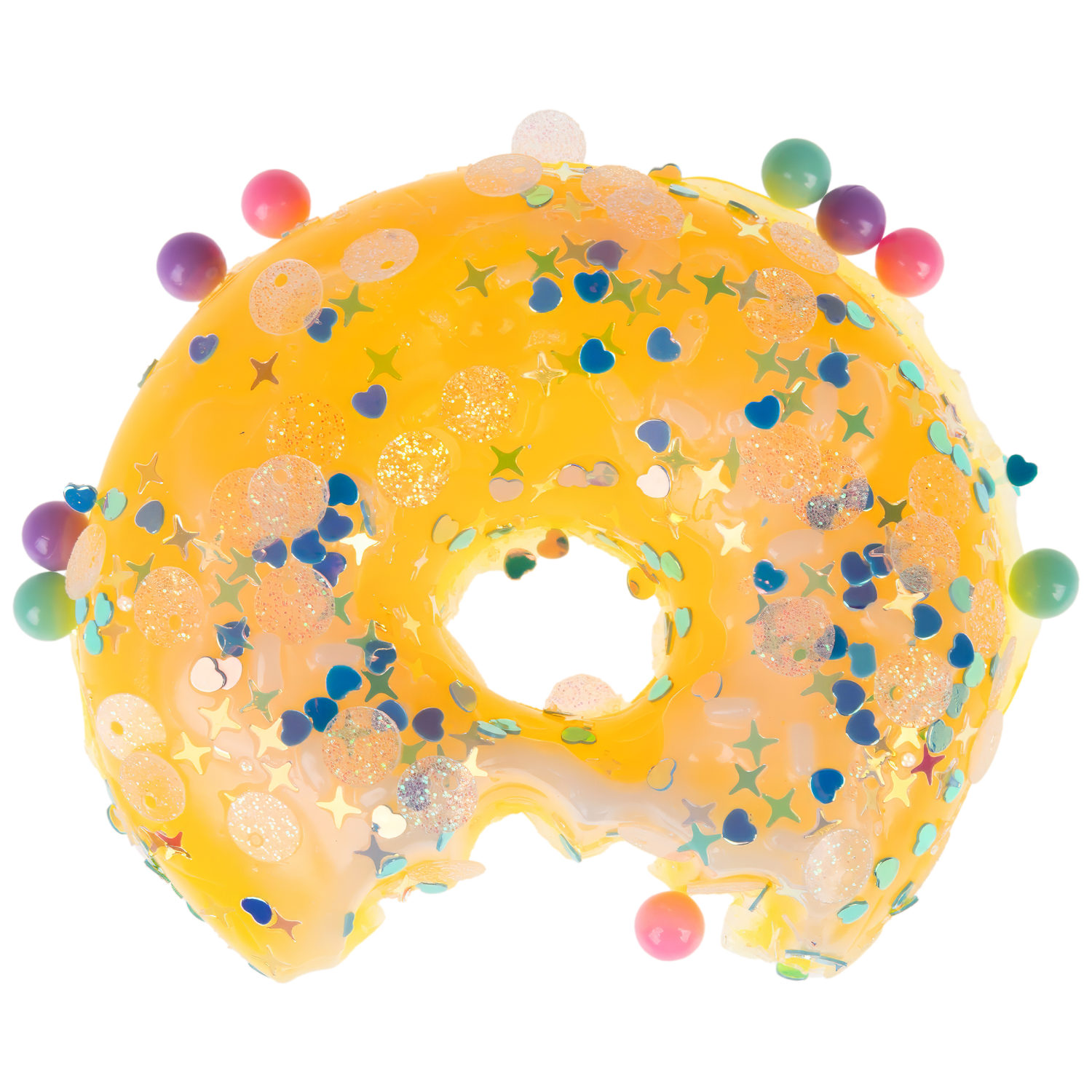 Игрушка-антистресс 1TOY Крутой замес «Няшка-вкусняшка», «Пончик надкусанный с посыпкой», с колокольчиком, желтый