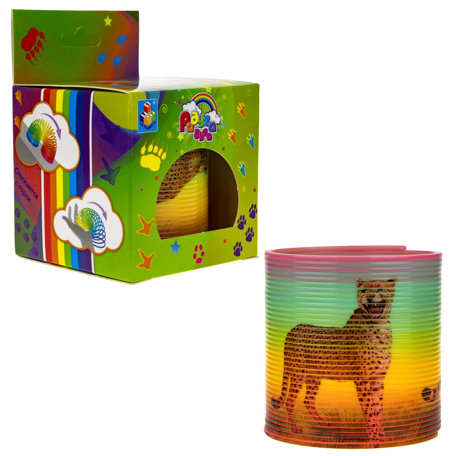 Пружинка радуга 1TOY «Радуга-дуга» Сафари, 6,5*6,5 см, 4 вида в ассортименте