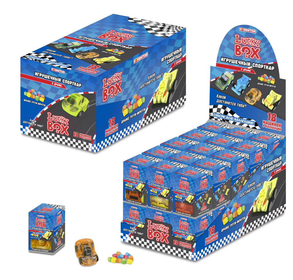 LUCKY BOX Спорткар игрушка с конфетами, блок 30 шт. (2г х 30 х 20)