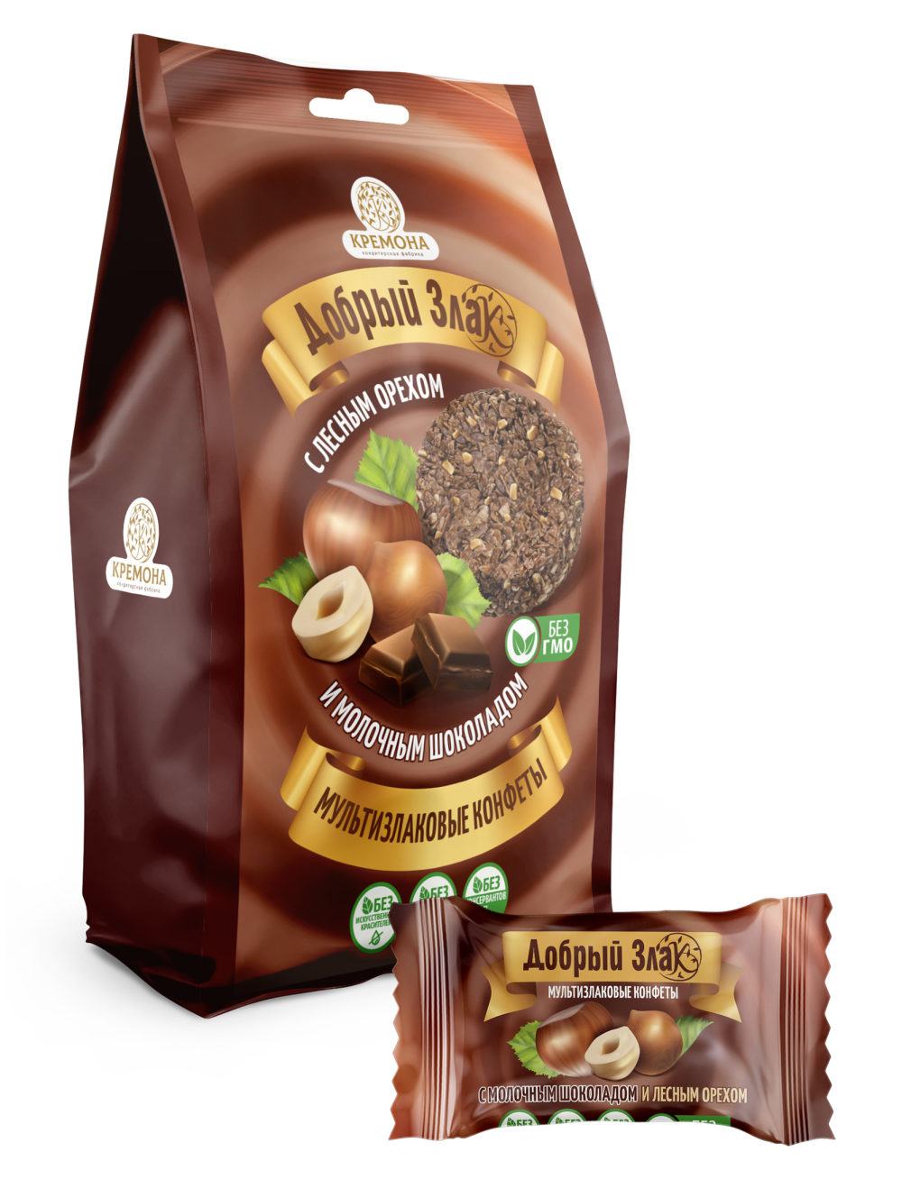 Мультизлаковые конфеты Добрый злак с лесным орехом и молочным шоколадом, 150 г