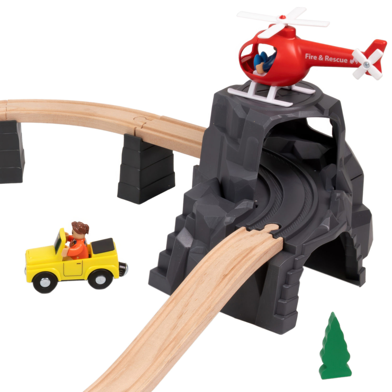 Деревянная железная дорога 1TOY GOODOK с электропоездом на пульте управления, 49 элементов