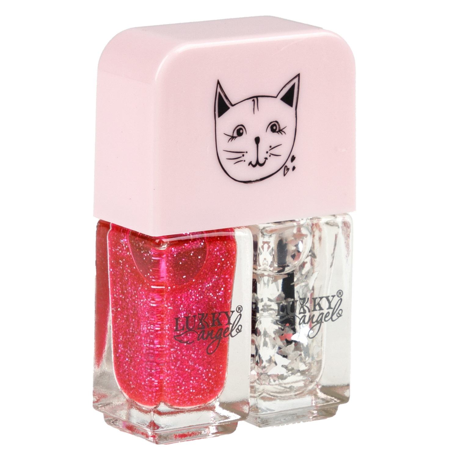 Двойной лак для детских ногтей Lukky Angel Just Duet с серебряными блестками и ярко-розовый с блестками, 2 по 4 мл