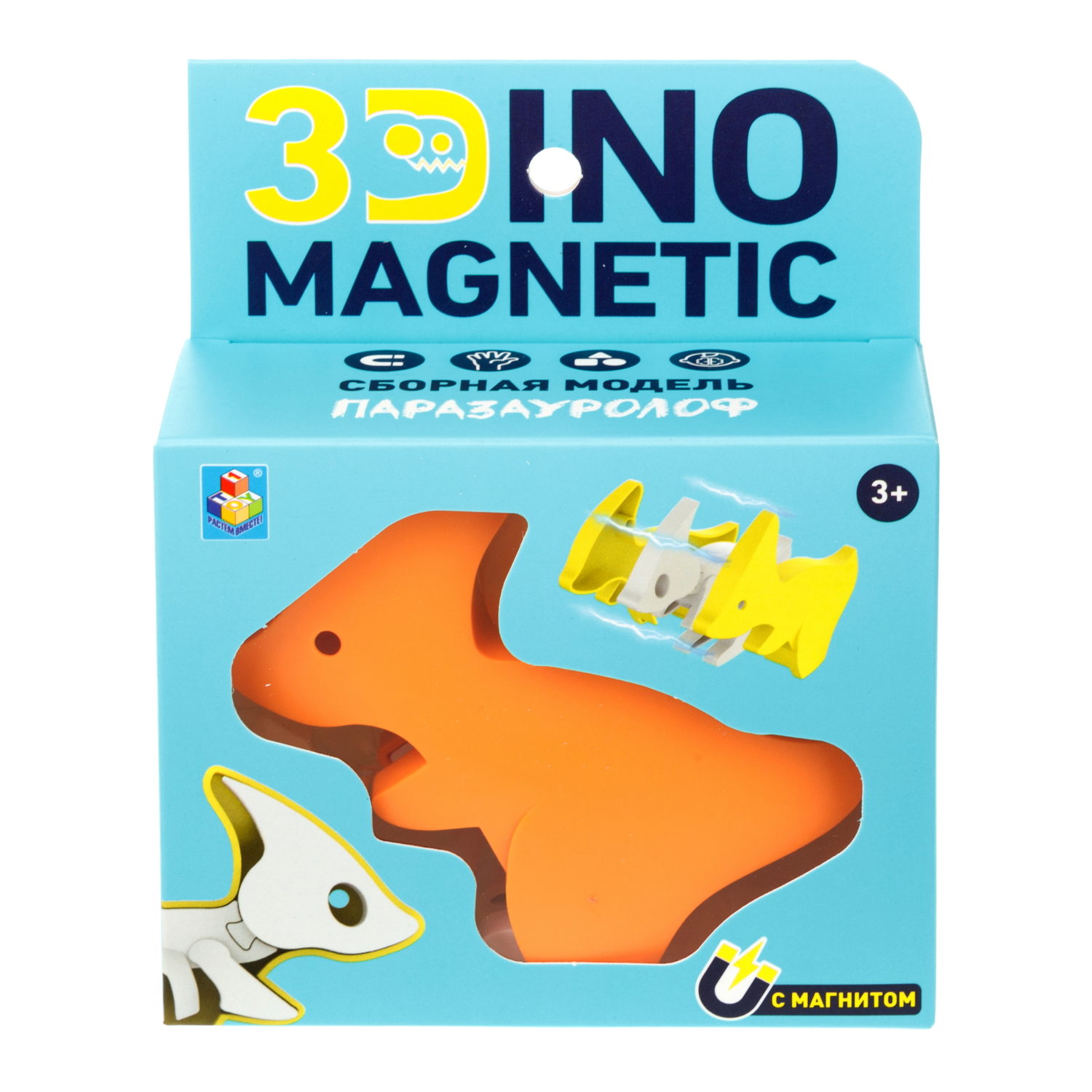 Игрушка динозавр 1TOY 3Dino Magnetic Паразауролоф, сборный, с магнитом, для развития моторики и сил рук, цвет в ассортименте 