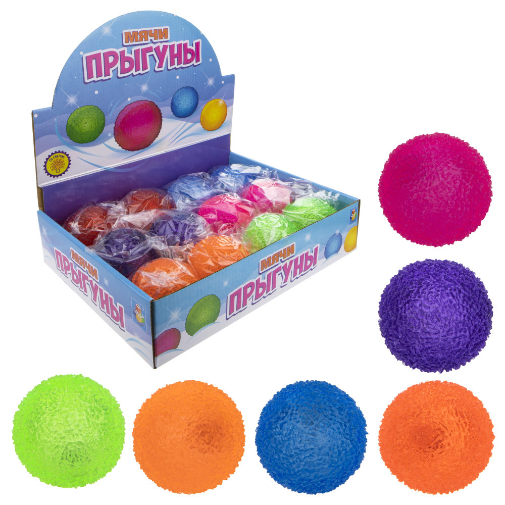 Мячик-прыгун 1TOY снежок, со светом, 6,5 см