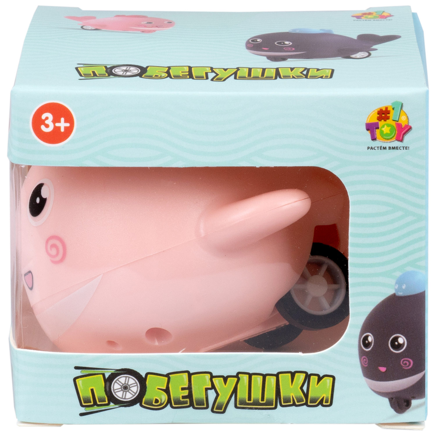 Инерционная игрушка 1TOY Побегушки Кит с детёнышем, розовый