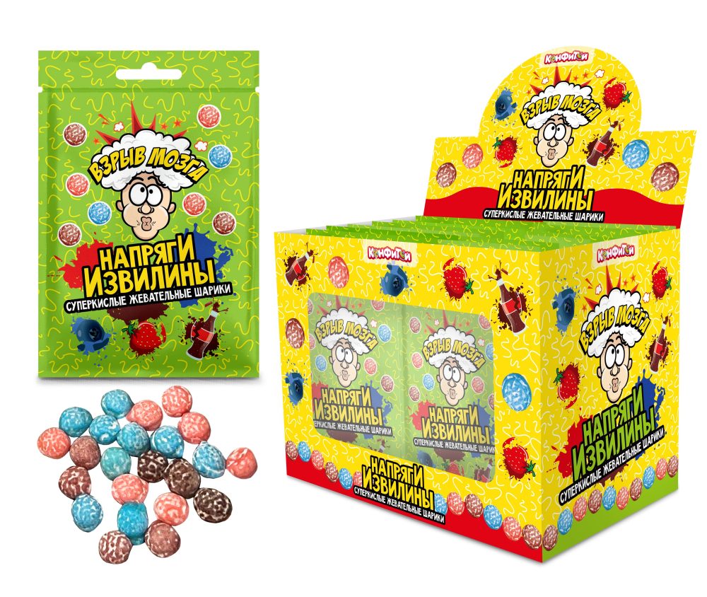 ВЗРЫВ МОЗГА Напряги извилины супер кислые жевательные шарики, блок 30 шт. (12г х 30 х 24)