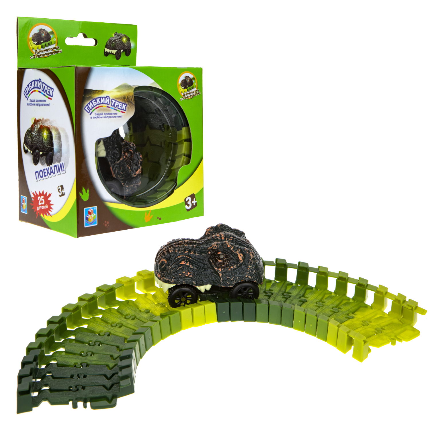 Автотрек 1TOY «Динопарк», гибкий трек с машинкой