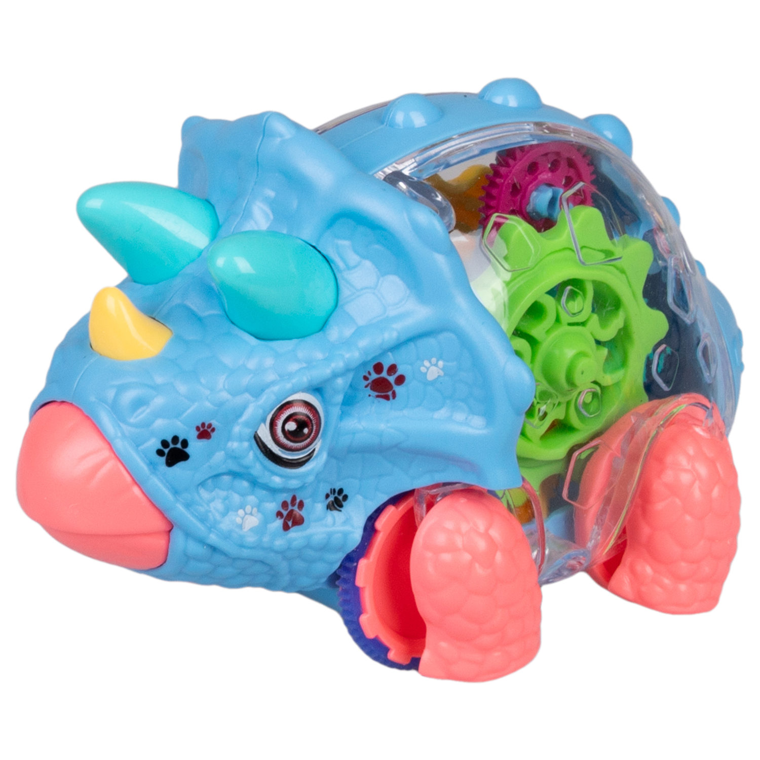 Игрушка прозрачная с шестеренками 1TOY Движок «Трицератопс», со светом, фрикционная, 4 цвета в ассортименте
