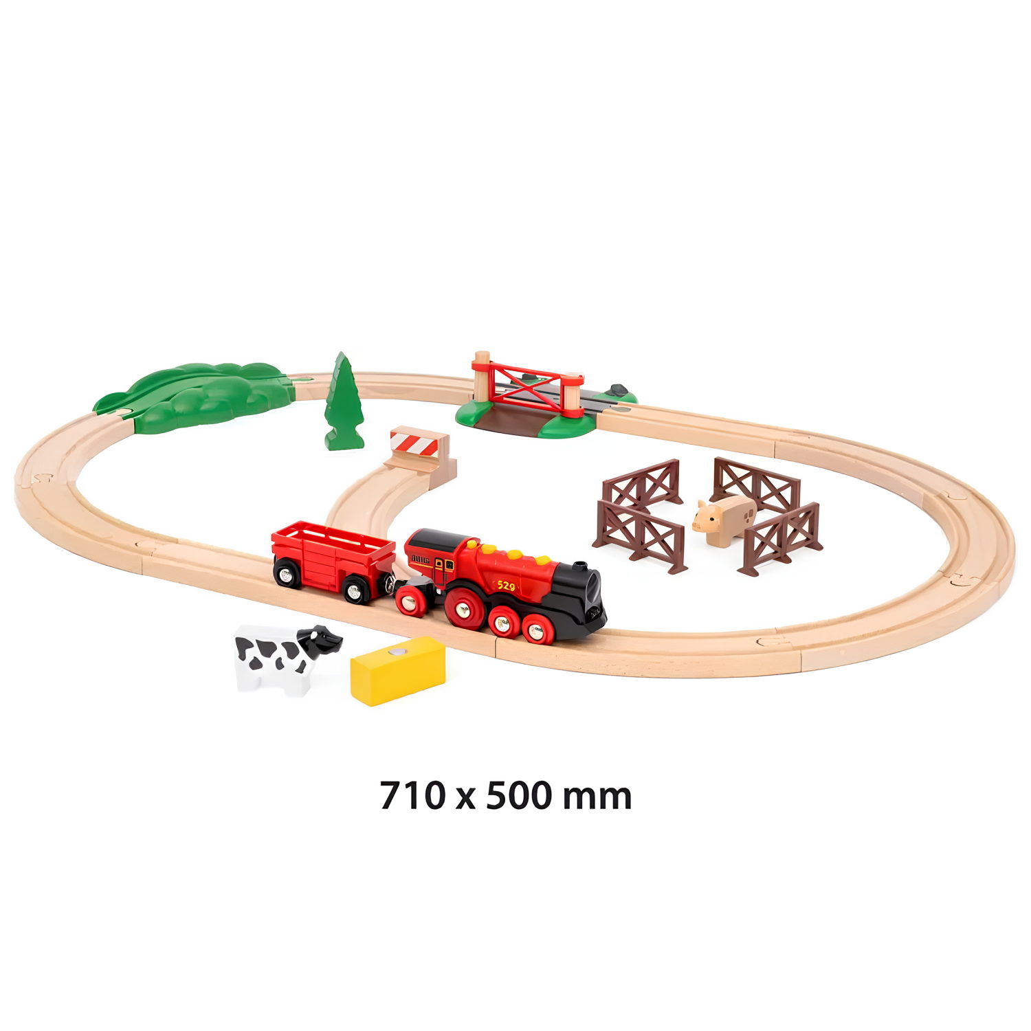 Деревянная железная дорога с электропоездом BRIO «Красный фермерский поезд», со светом и звуком, 24 элемента