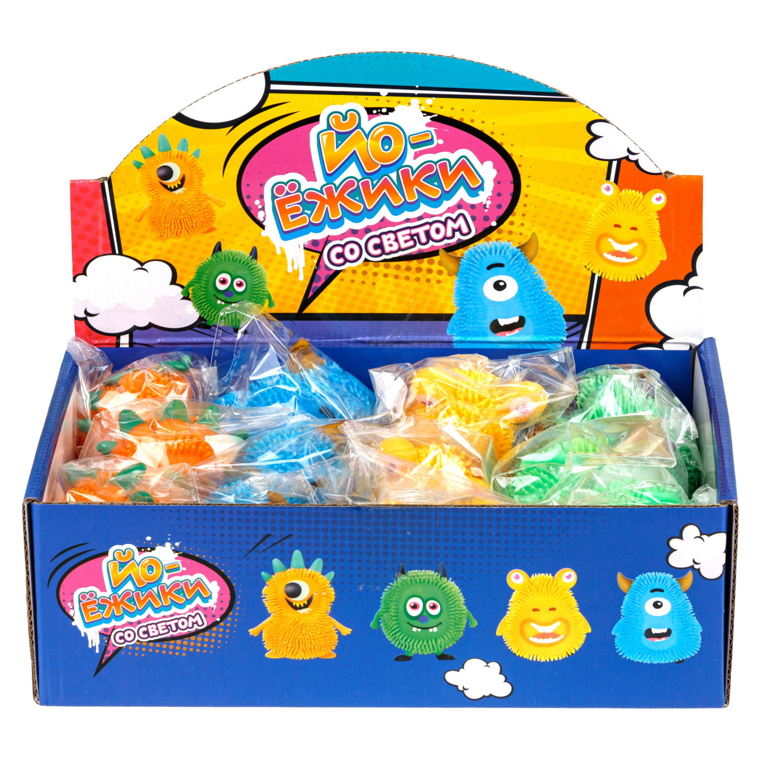 Игрушка-антистресс для рук 1toy Йо-Ёжики, "Монстр" 10 см, со светом, 4 вида в ассортименте